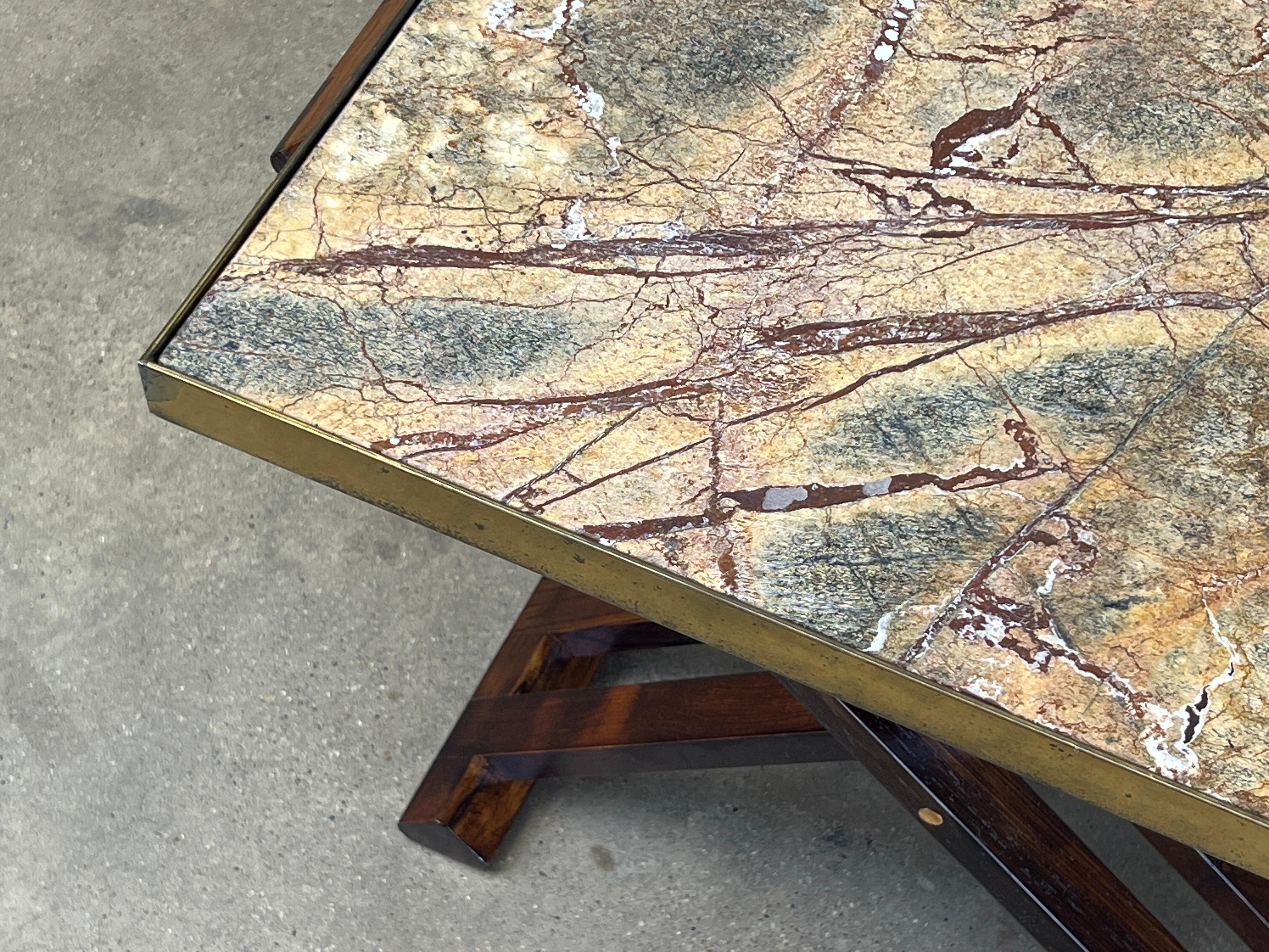 Table à base en X en bois de rose et pierre d'Edward Wormley pour Dunbar en vente 7