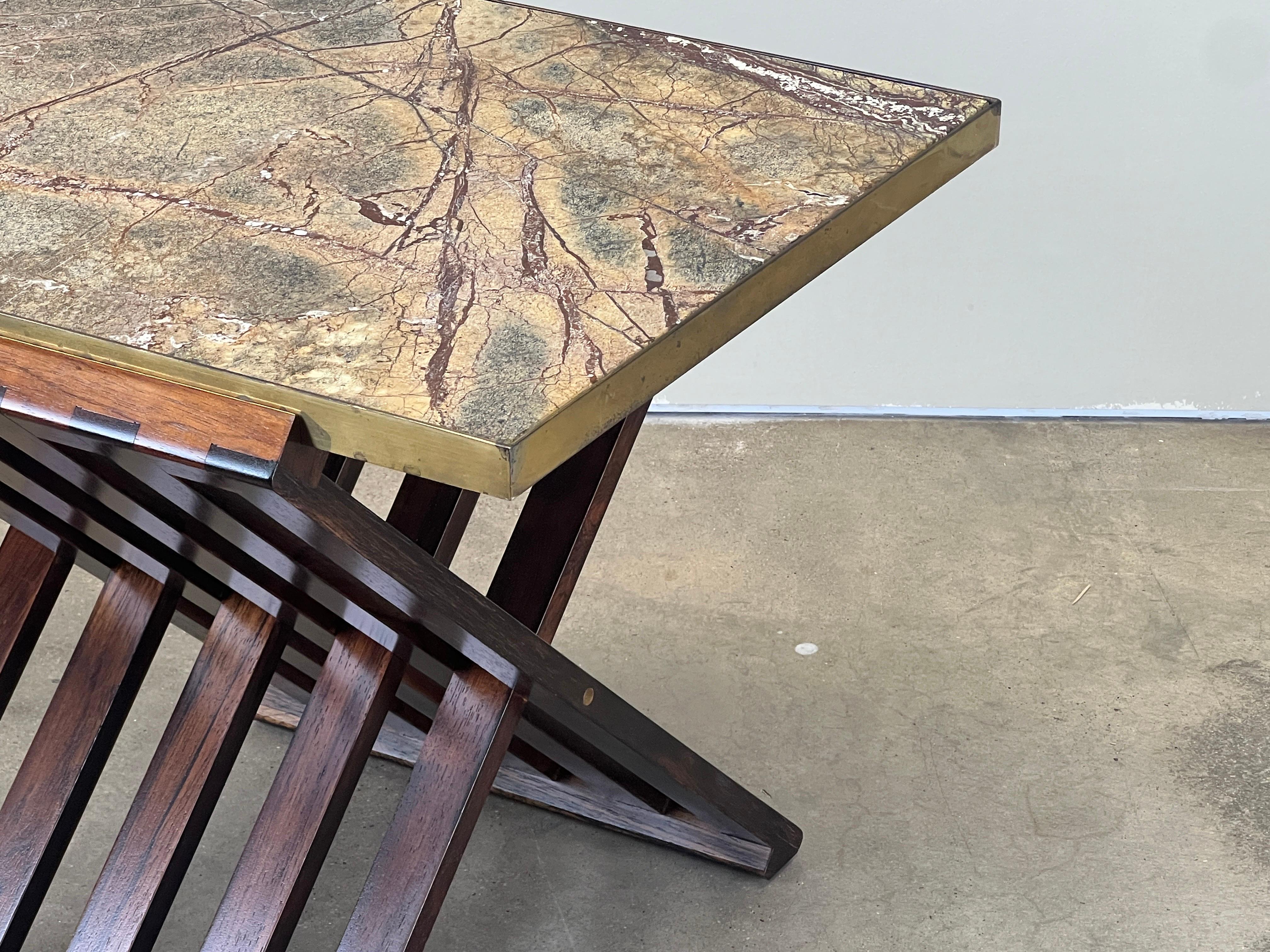 Table à base en X en bois de rose et pierre d'Edward Wormley pour Dunbar en vente 8
