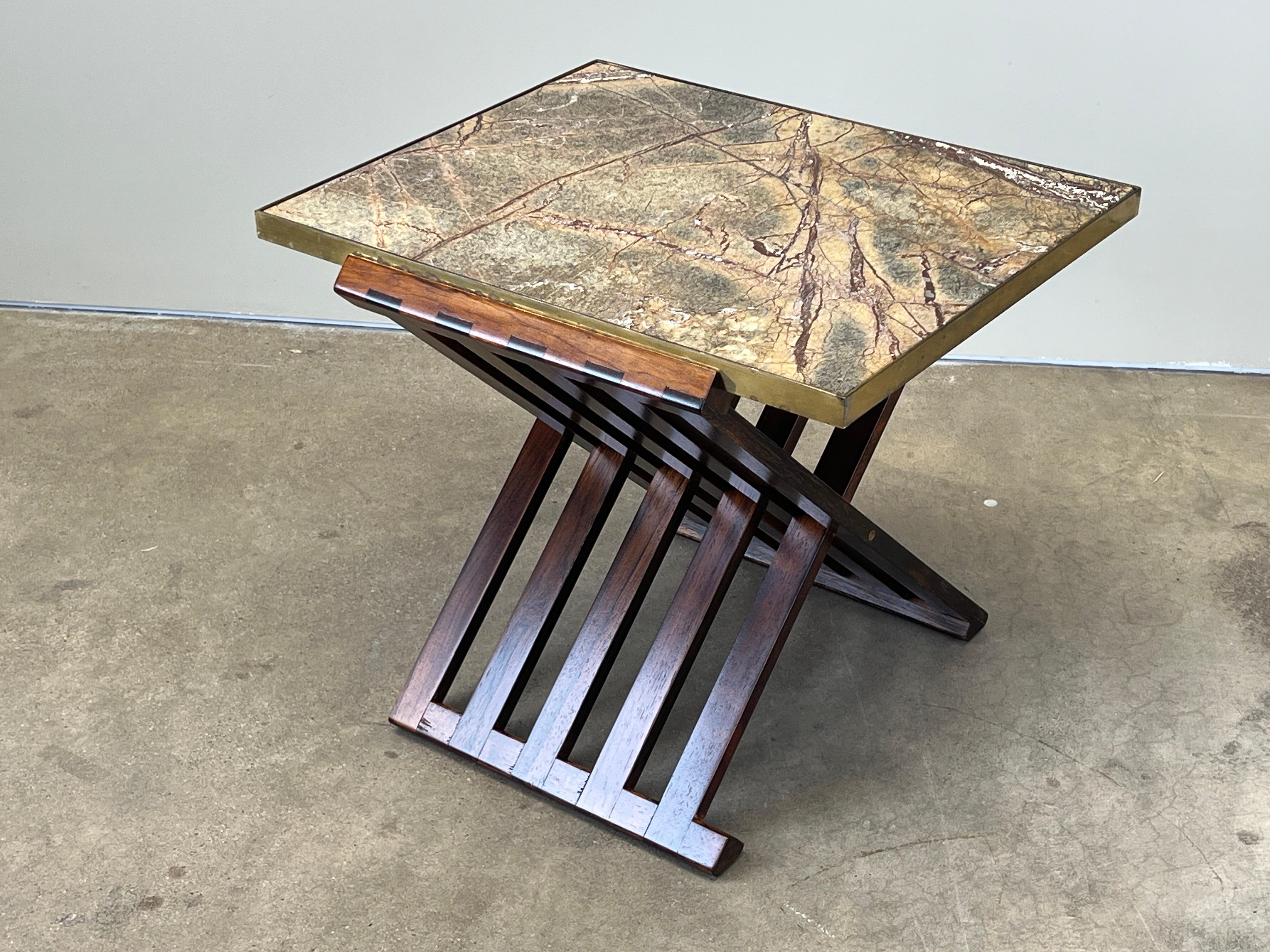 Table à base en X en bois de rose et pierre d'Edward Wormley pour Dunbar en vente 10