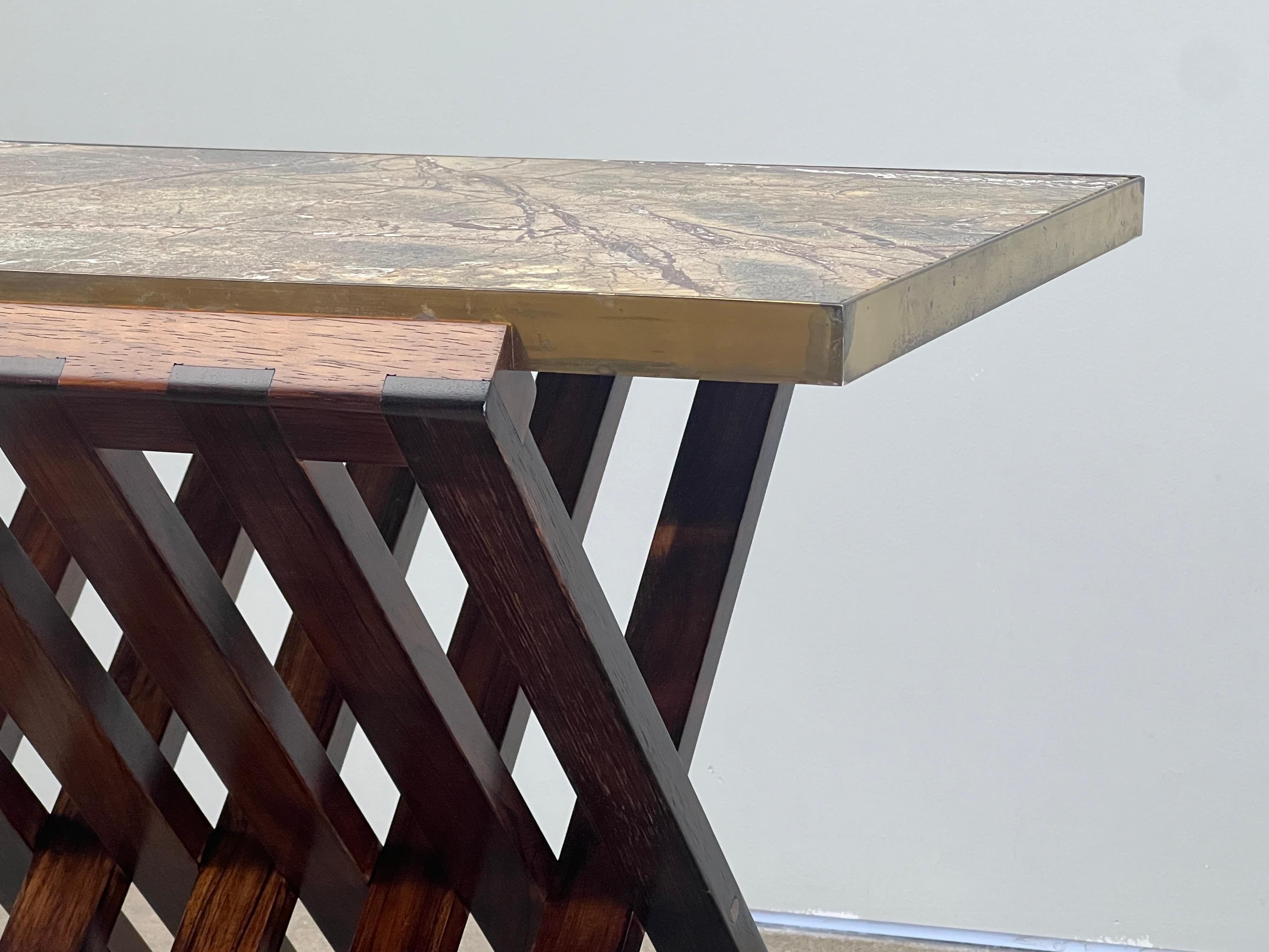 Table à base en X en bois de rose et pierre d'Edward Wormley pour Dunbar en vente 11