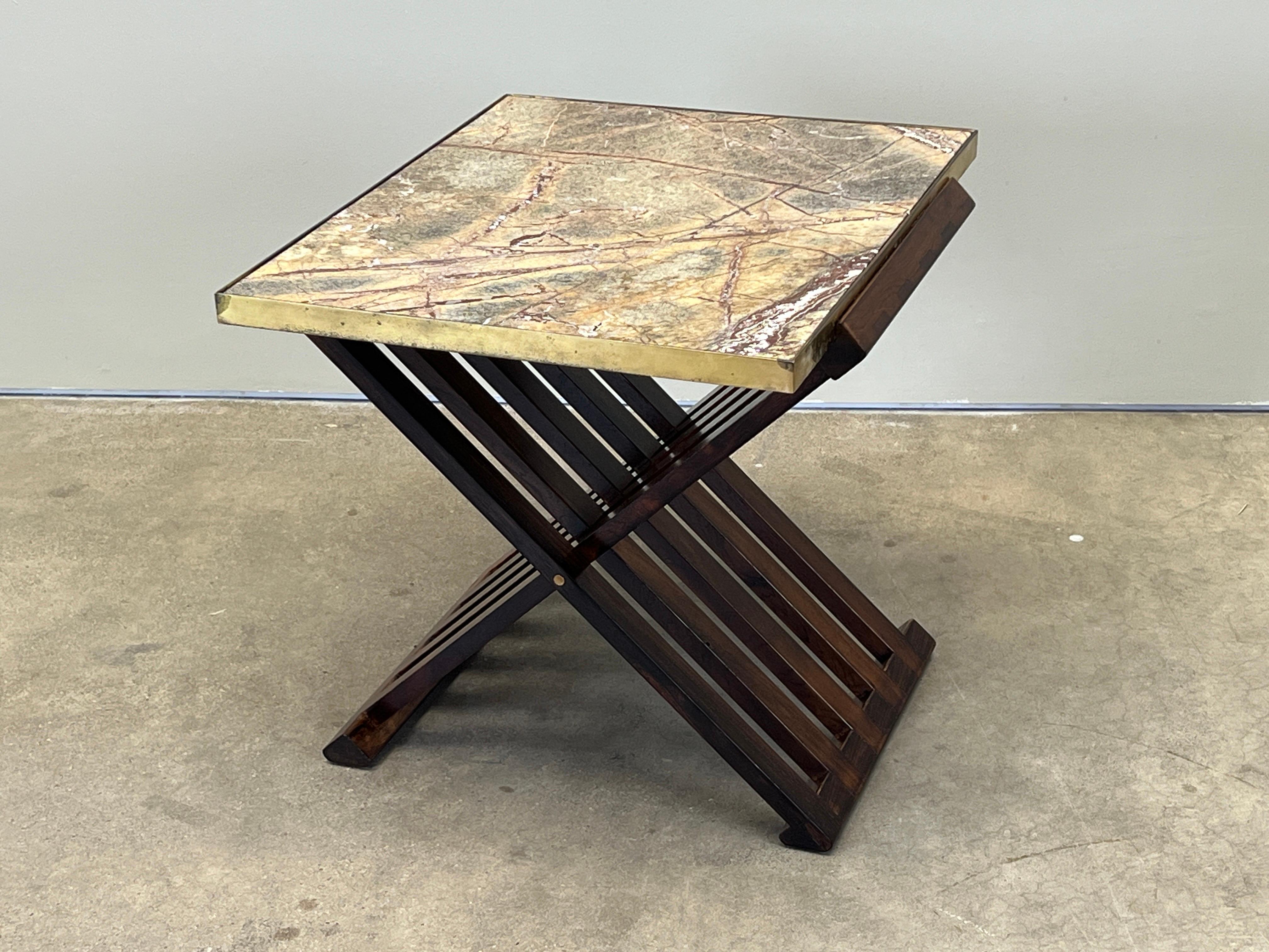 Milieu du XXe siècle Table à base en X en bois de rose et pierre d'Edward Wormley pour Dunbar en vente