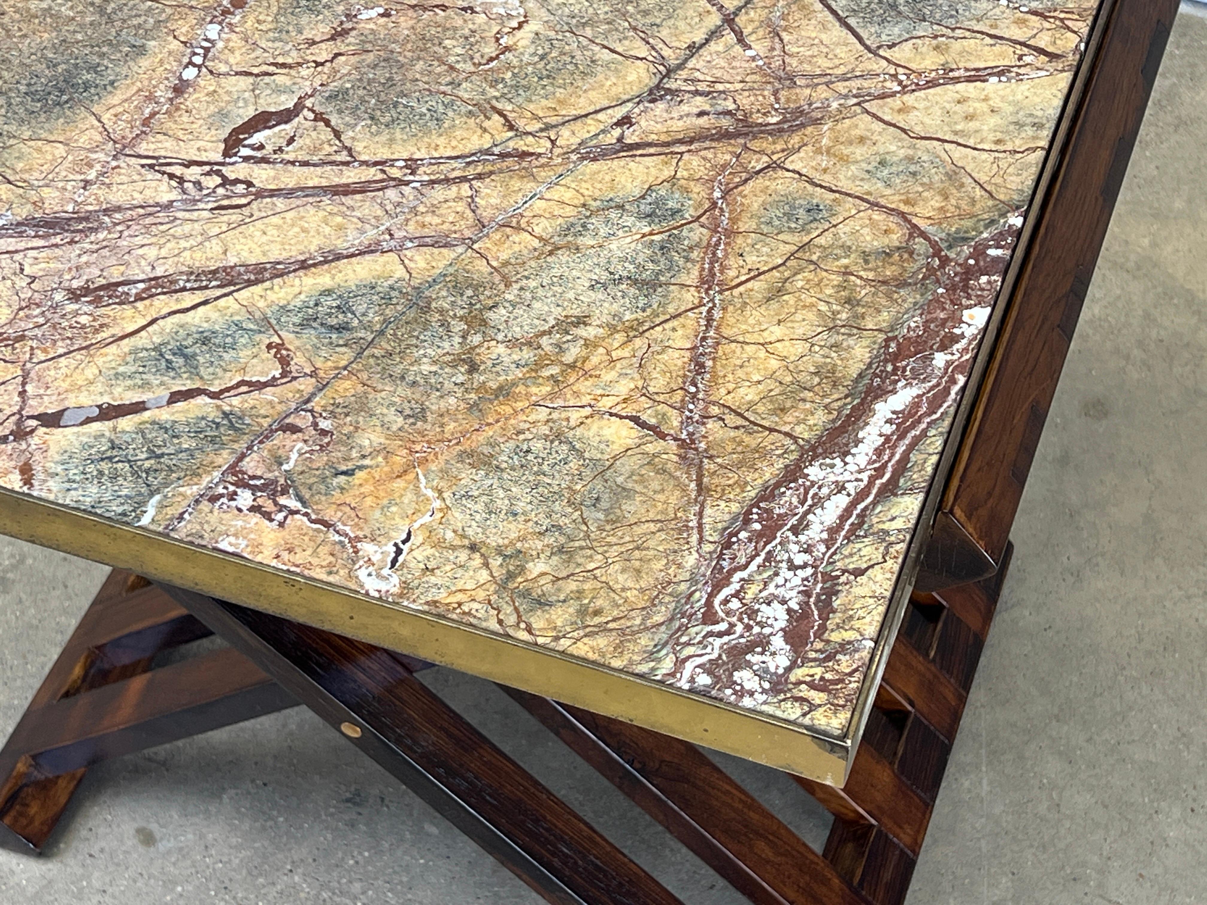 Table à base en X en bois de rose et pierre d'Edward Wormley pour Dunbar en vente 3