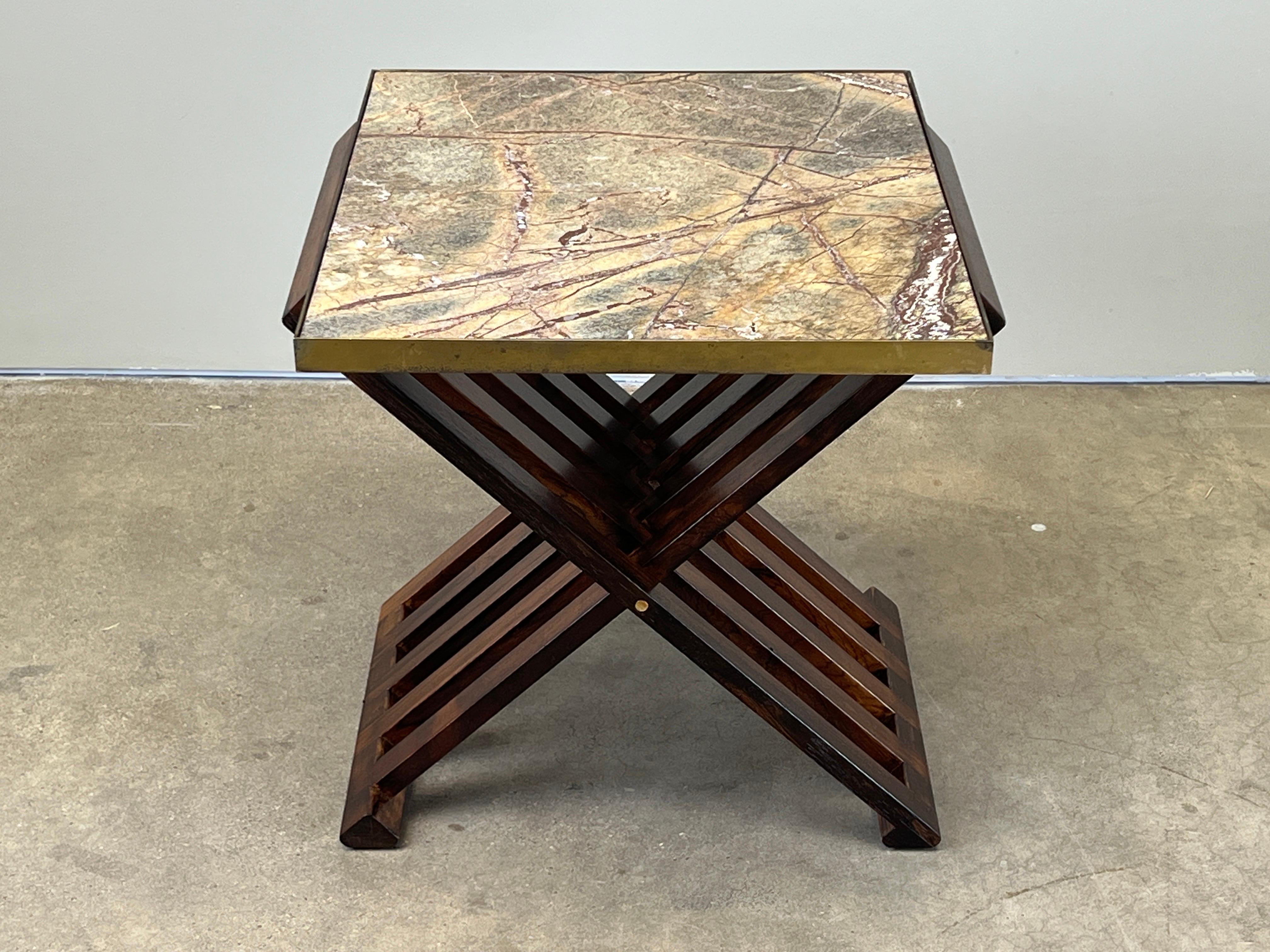 Table à base en X en bois de rose et pierre d'Edward Wormley pour Dunbar en vente 4