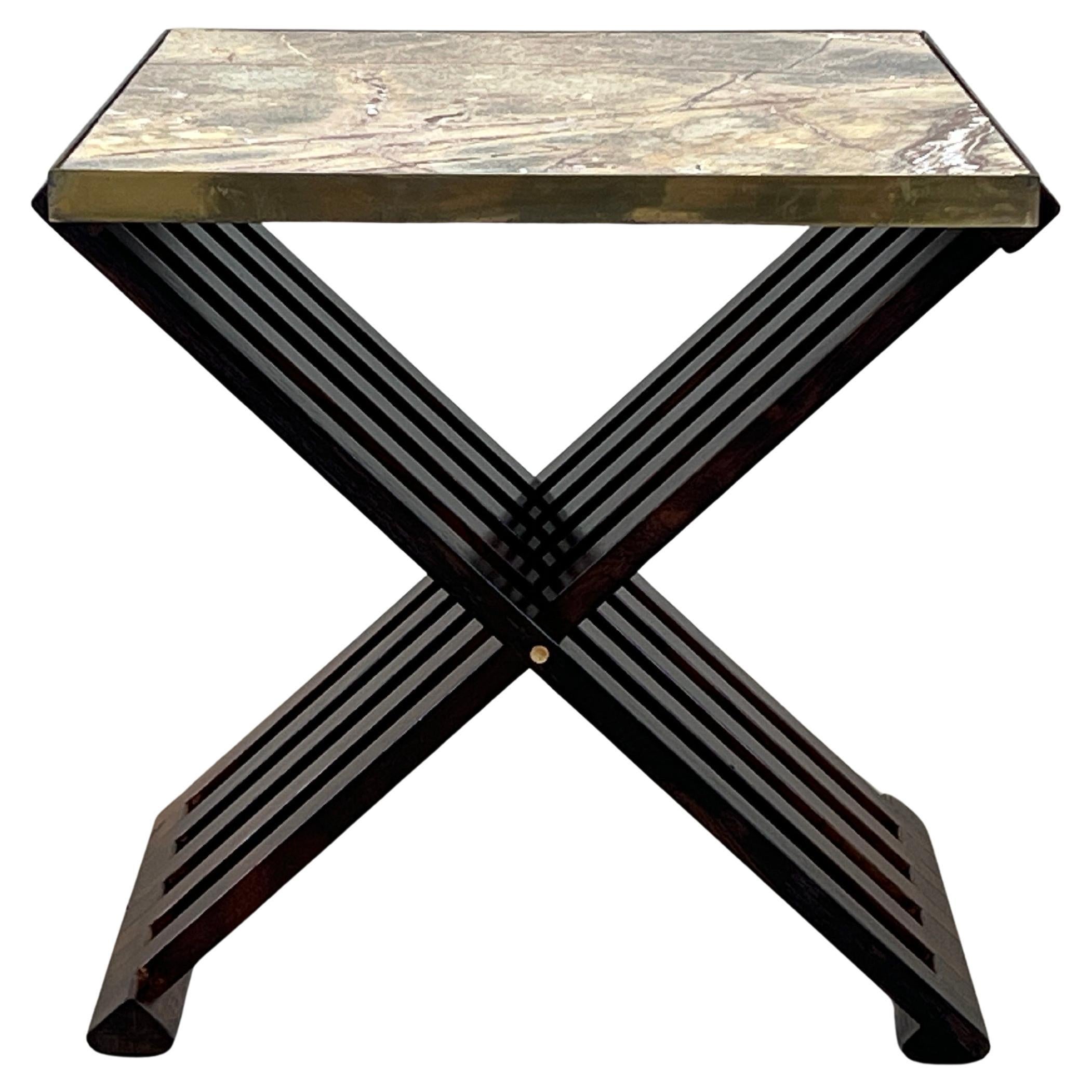 Table à base en X en bois de rose et pierre d'Edward Wormley pour Dunbar en vente