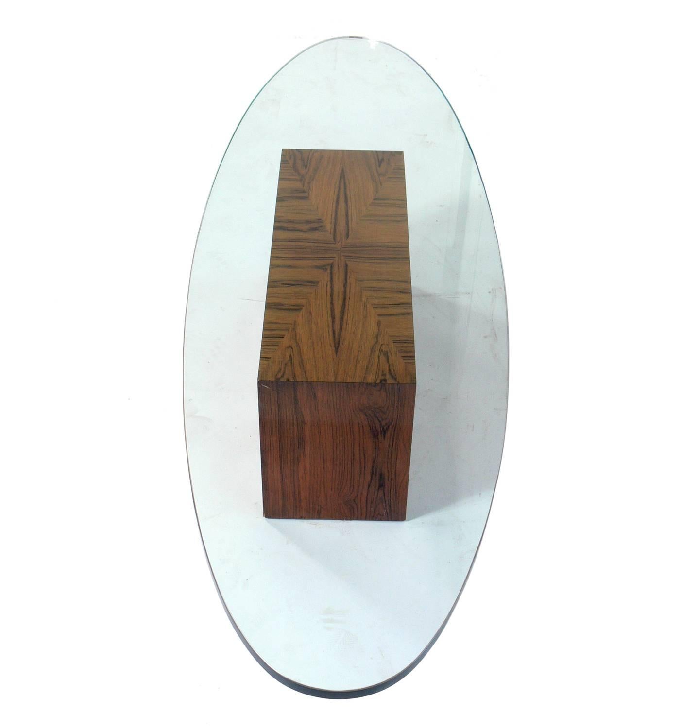 Mid-Century Modern Rosewood and Surfboard Glass Coffee Table by Harvey Probber