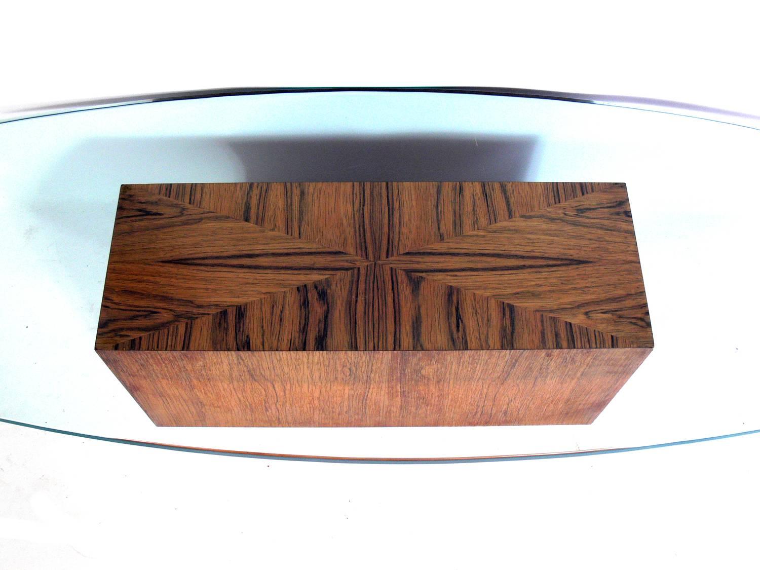 American Rosewood and Surfboard Glass Coffee Table by Harvey Probber