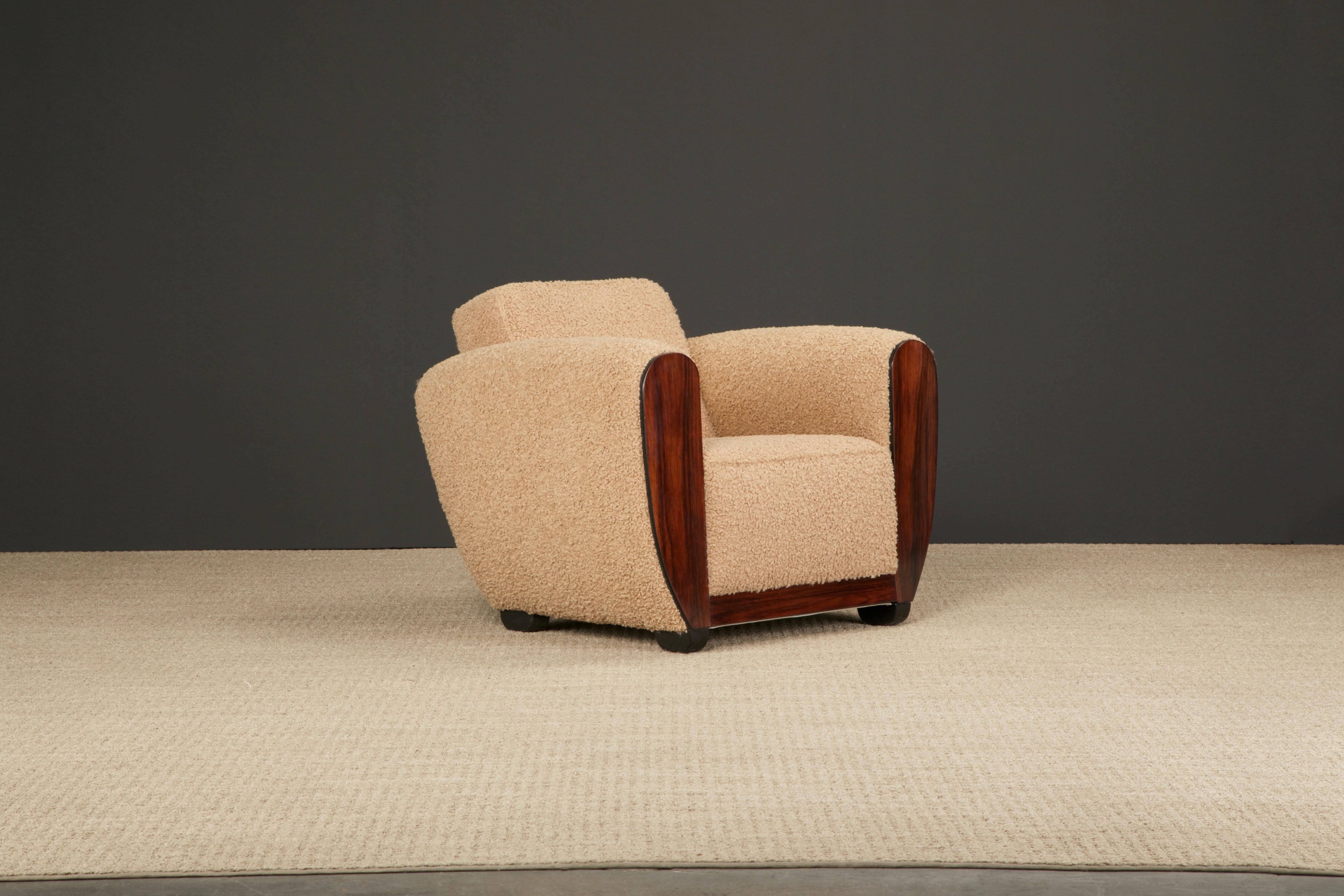 Rosewood and Teddy Bear Bouclé Art Deco Club Chairs, c 1930s, Restored 4