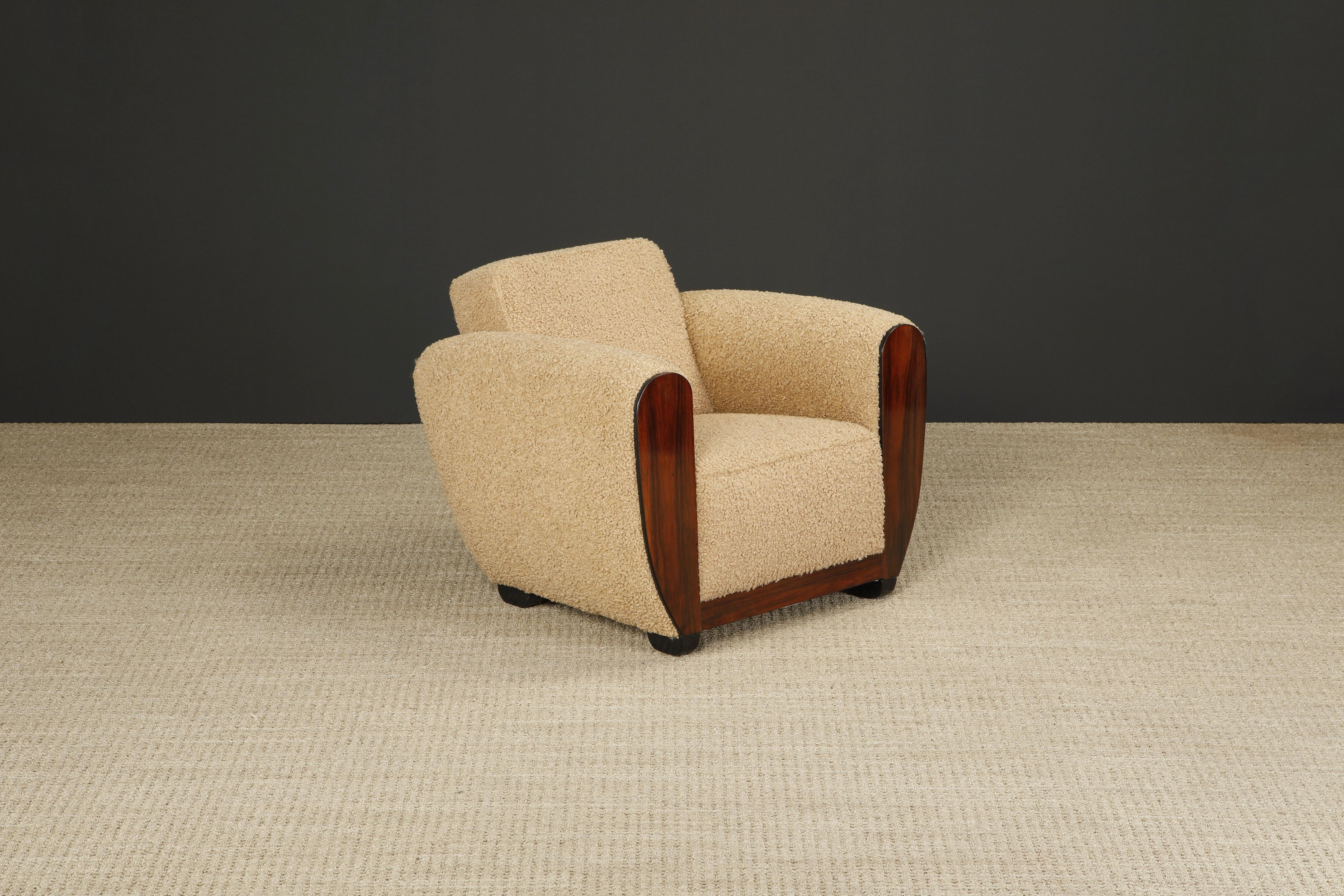 Rosewood and Teddy Bear Bouclé Art Deco Club Chairs, c 1930s, Restored 5
