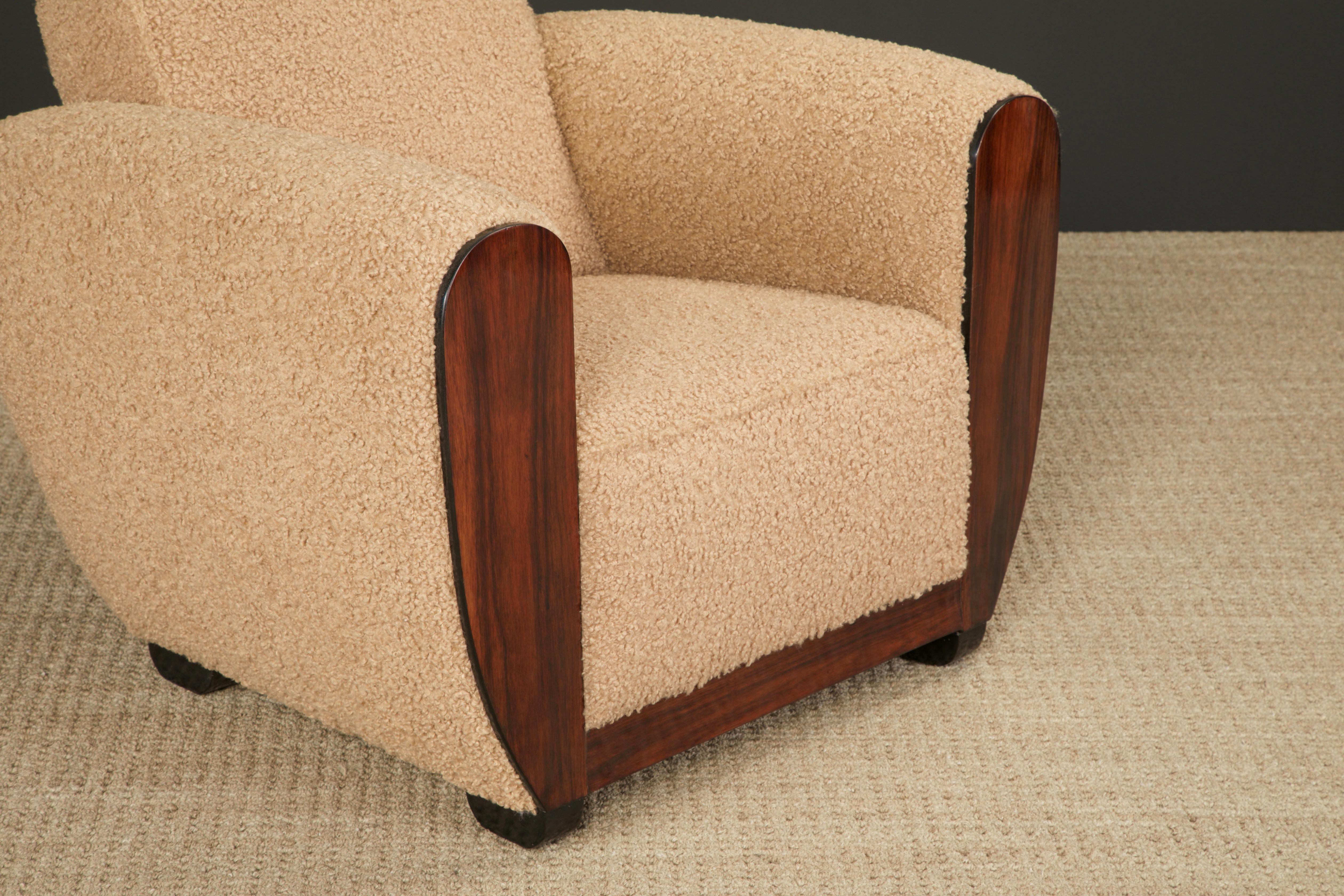 Rosewood and Teddy Bear Bouclé Art Deco Club Chairs, c 1930s, Restored 7