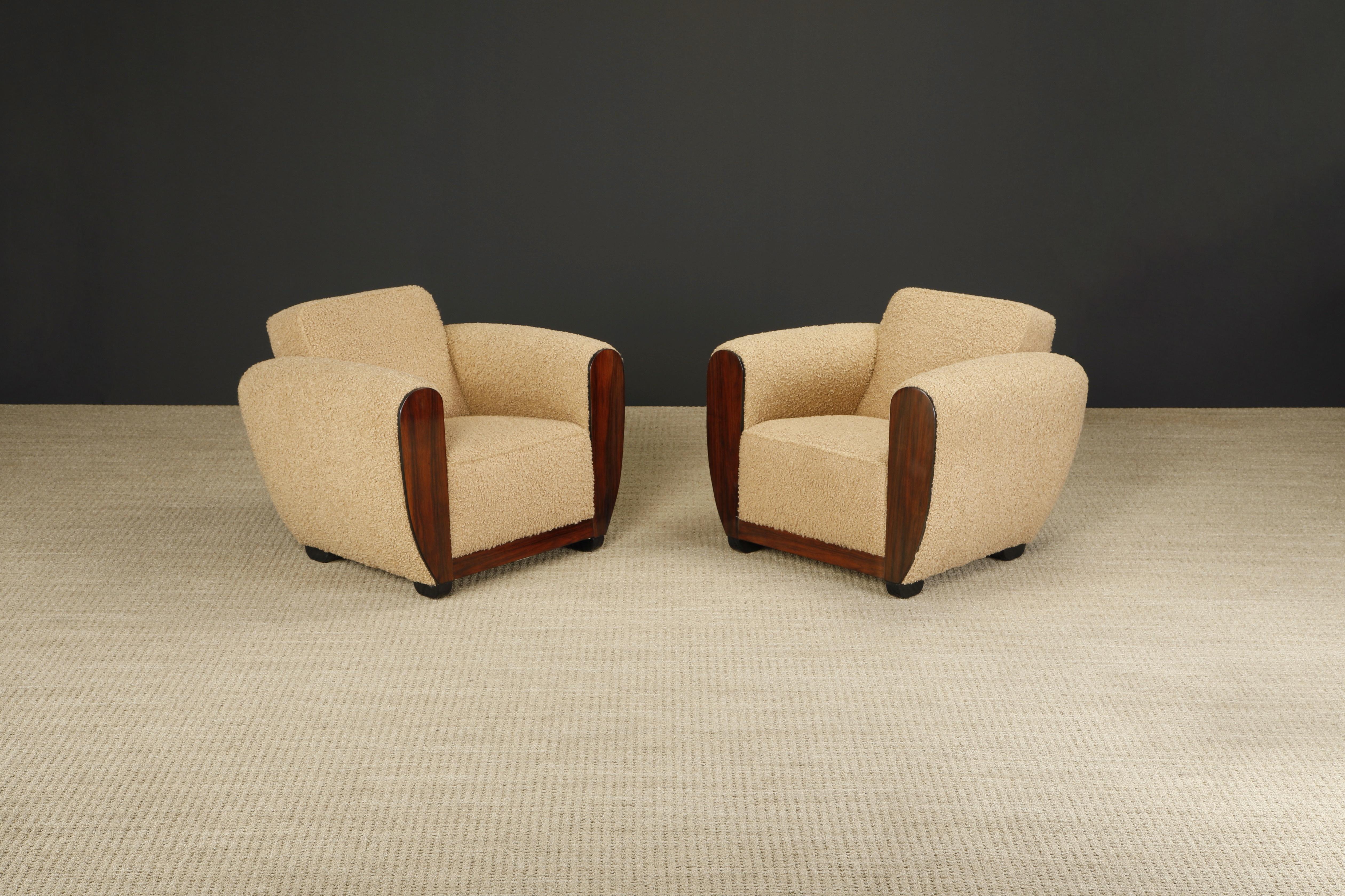 Unknown Rosewood and Teddy Bear Bouclé Art Deco Club Chairs, c 1930s, Restored