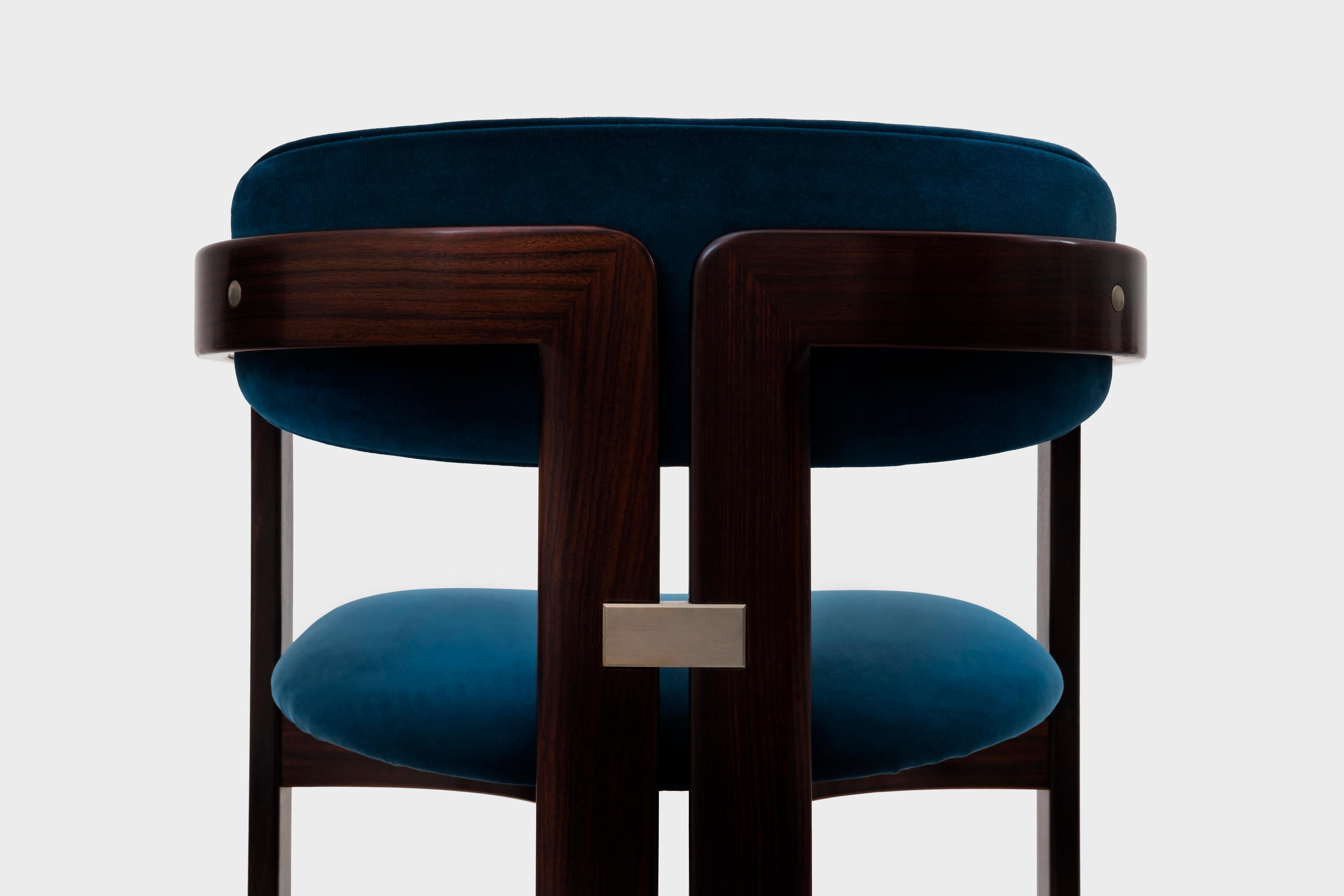 Rosewood and Velvet Italian Mid-Century Modern Pamplona Dining Chairs 6