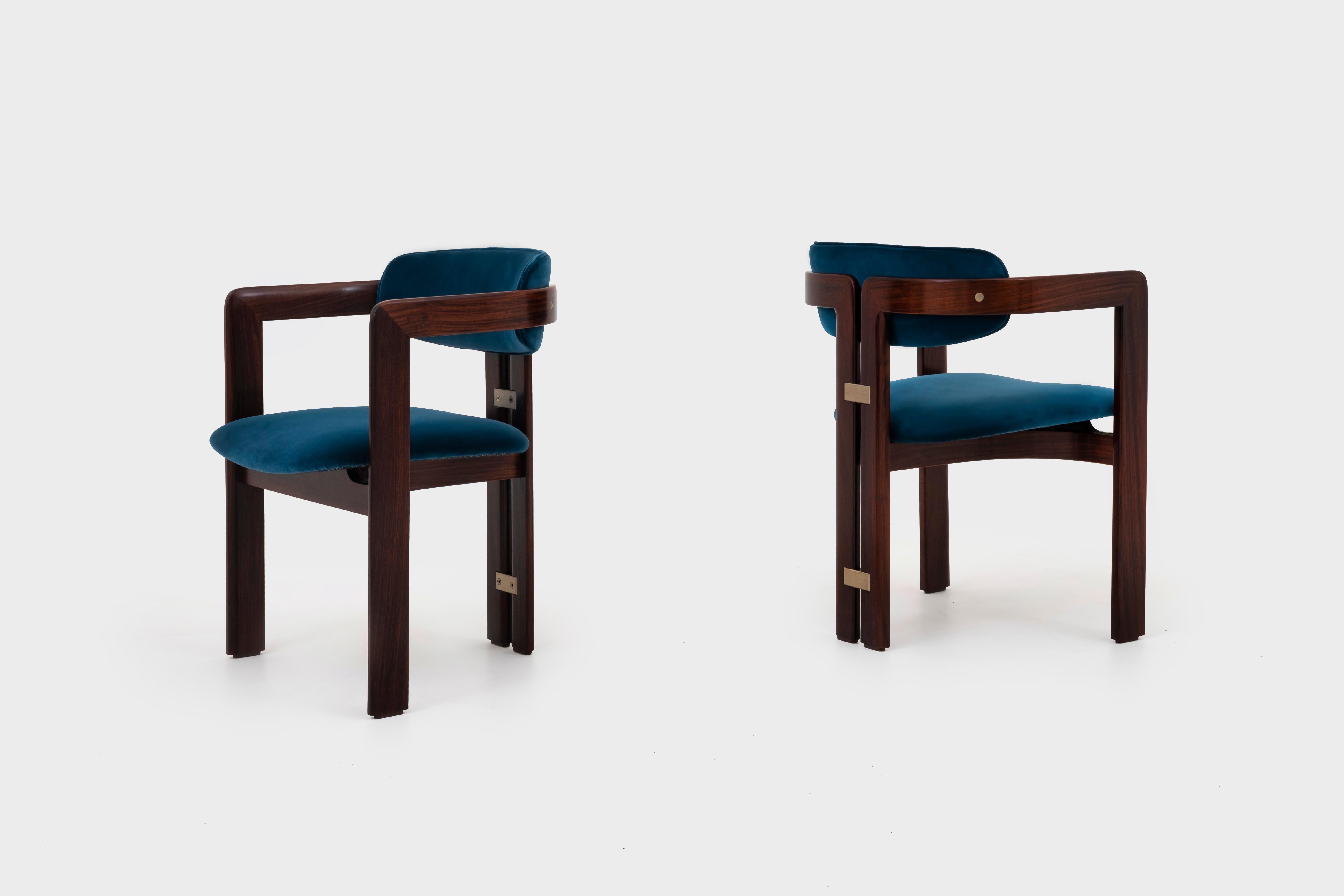 Rosewood and Velvet Italian Mid-Century Modern Pamplona Dining Chairs 7