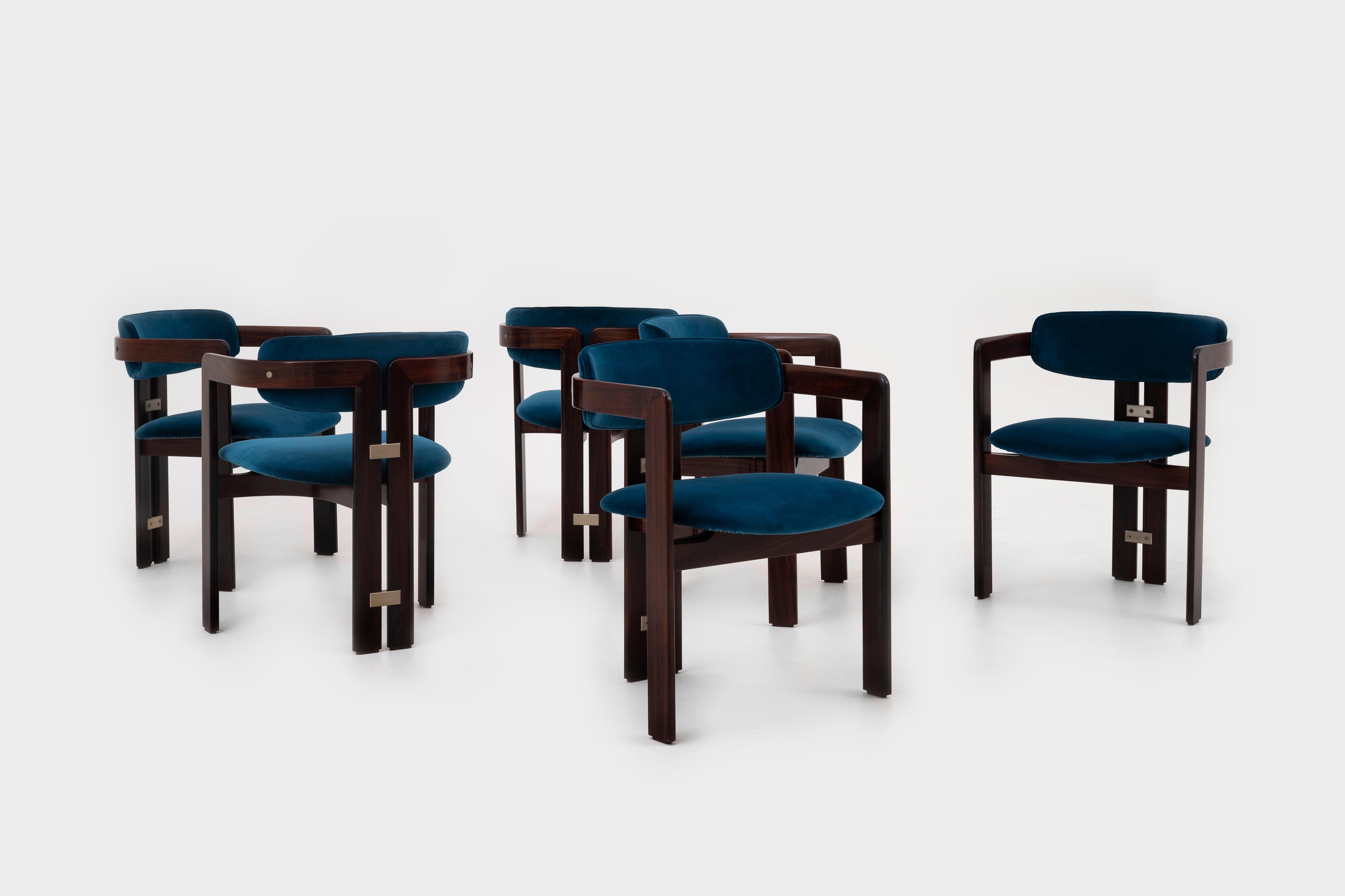 Rosewood and Velvet Italian Mid-Century Modern Pamplona Dining Chairs In Good Condition In Rotterdam, NL