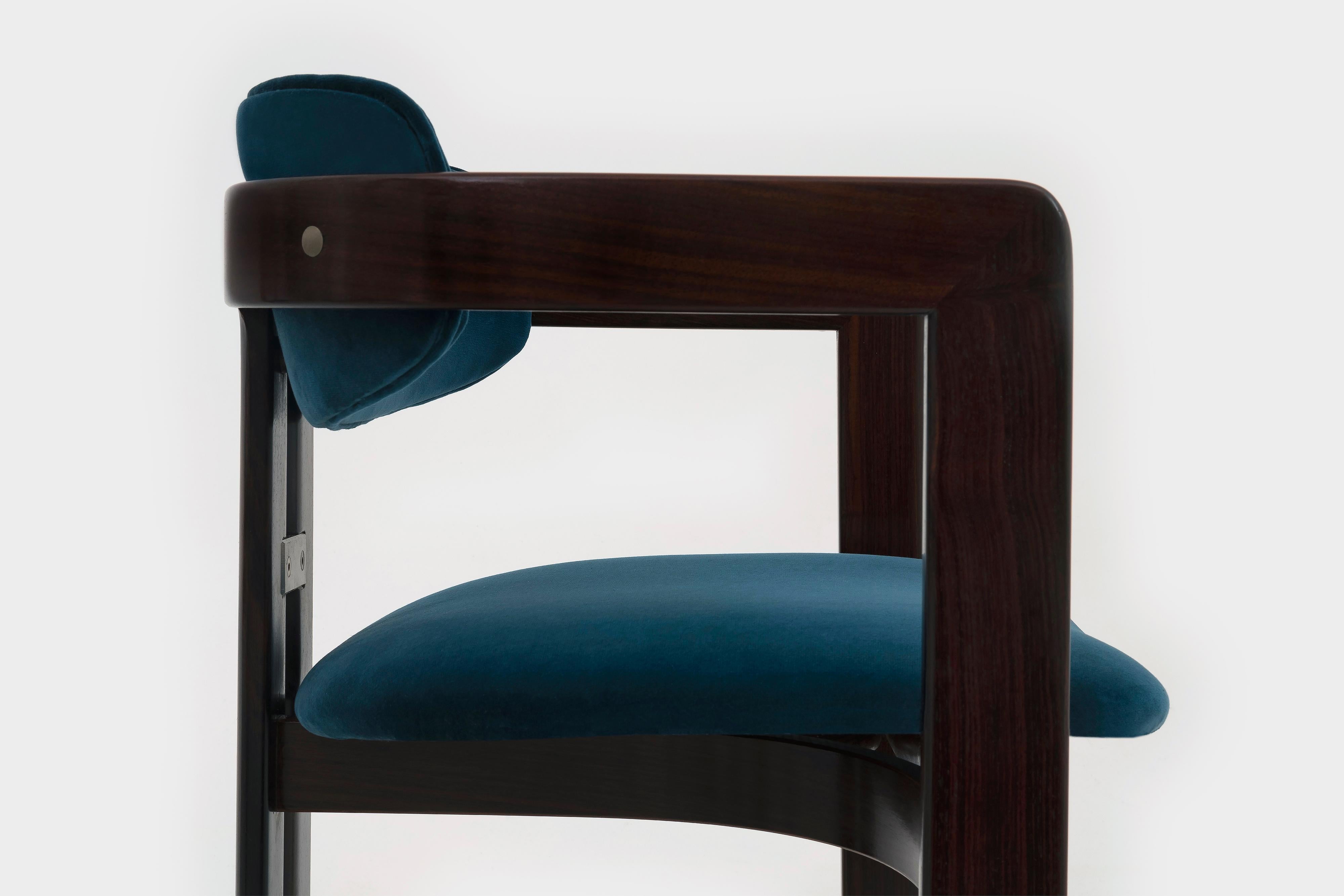 Rosewood and Velvet Italian Mid-Century Modern Pamplona Dining Chairs 2