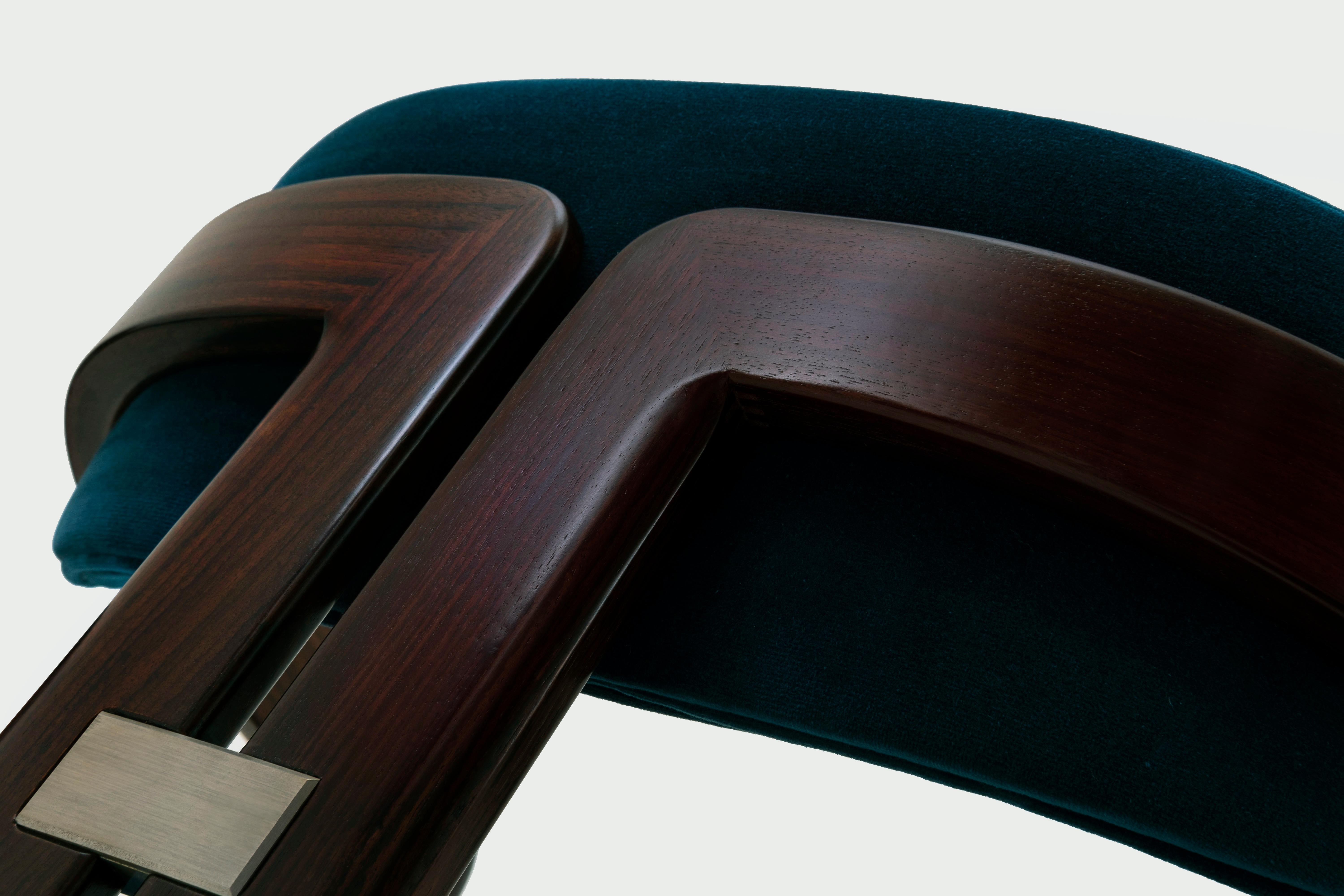 Rosewood and Velvet Italian Mid-Century Modern Pamplona Dining Chairs 3