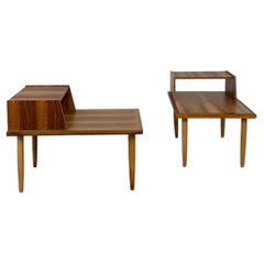 Rosewood and Walnut Side Tables, Pair