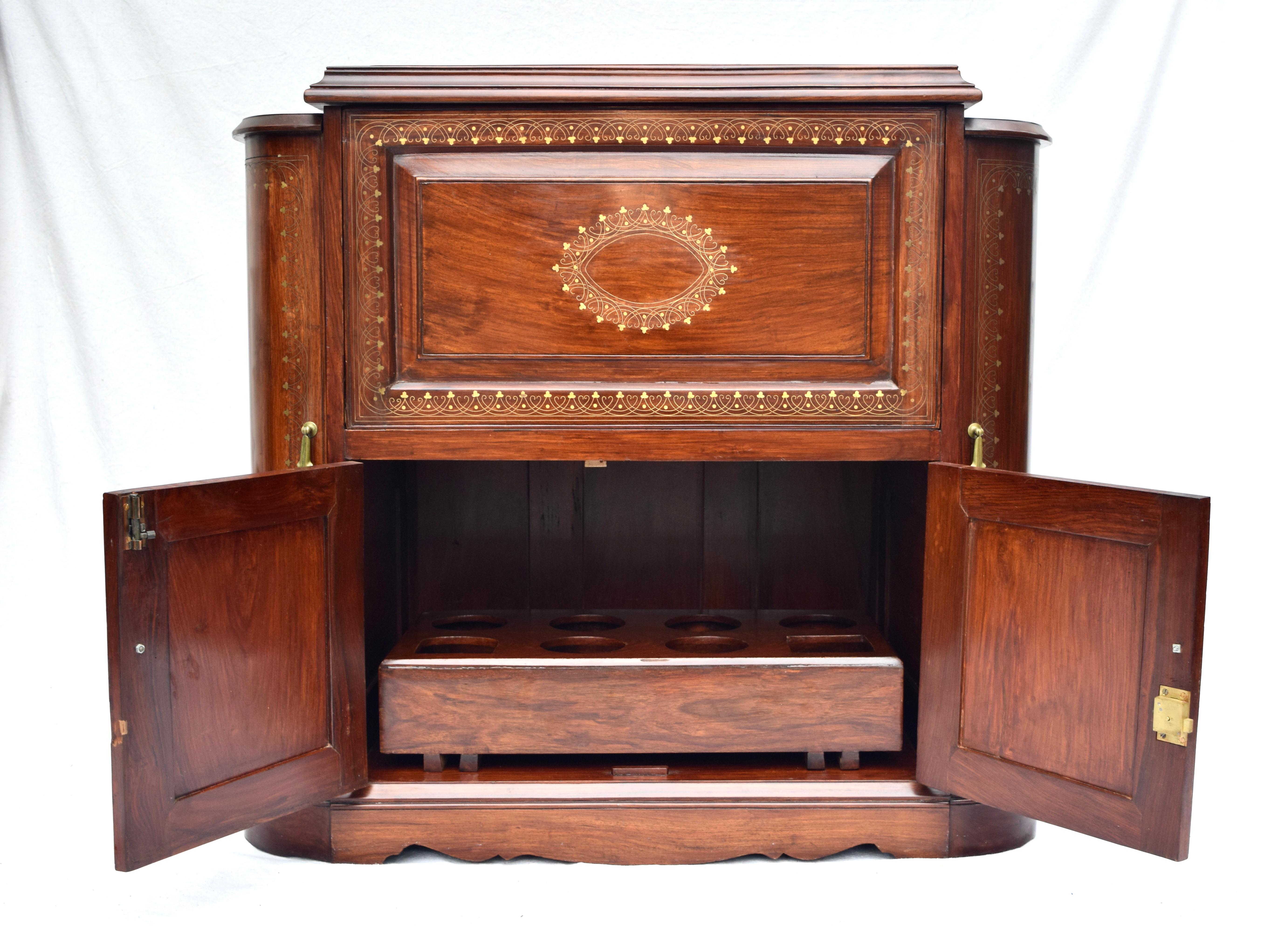 Rosewood Anglo Indian Dry Bar or Display Cabinet by M. Hayat & Bros. Ltd In Good Condition For Sale In Southampton, NJ
