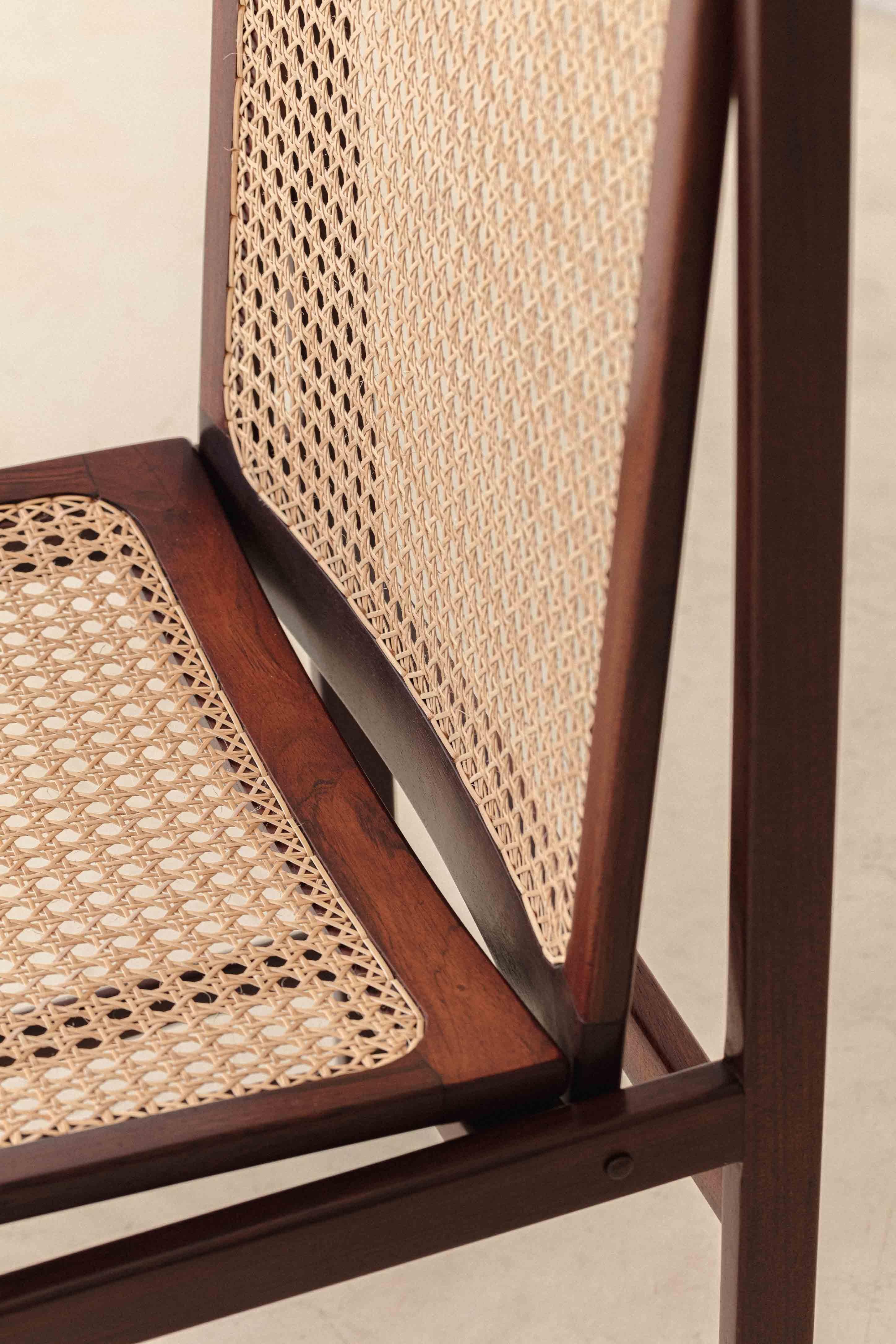 Rosewood ans Cane Dining Chairs by Fatima Arquitetura Interiores (FAI), 1960s For Sale 11