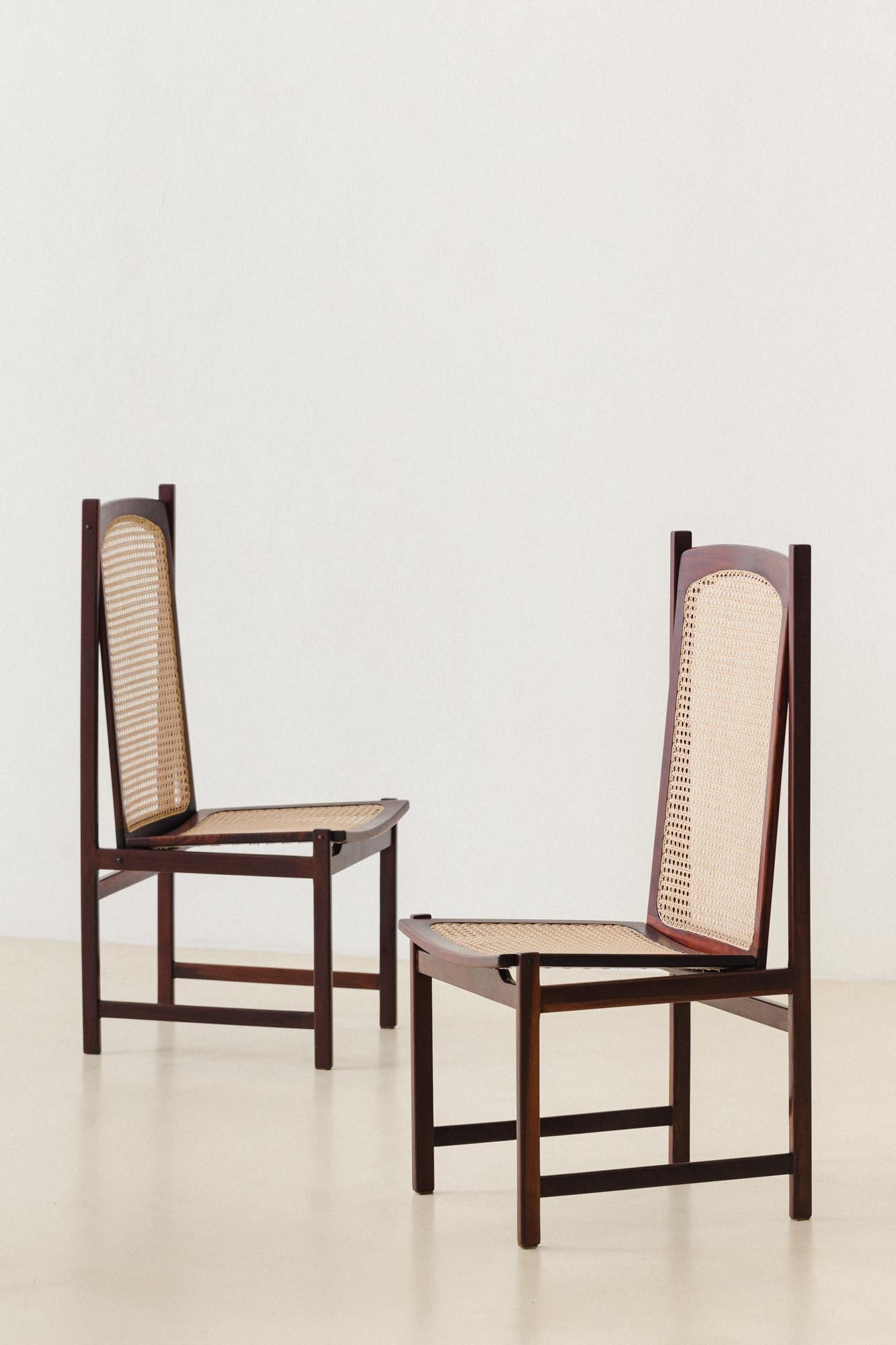 Mid-Century Modern Rosewood ans Cane Dining Chairs by Fatima Arquitetura Interiores (FAI), 1960s For Sale