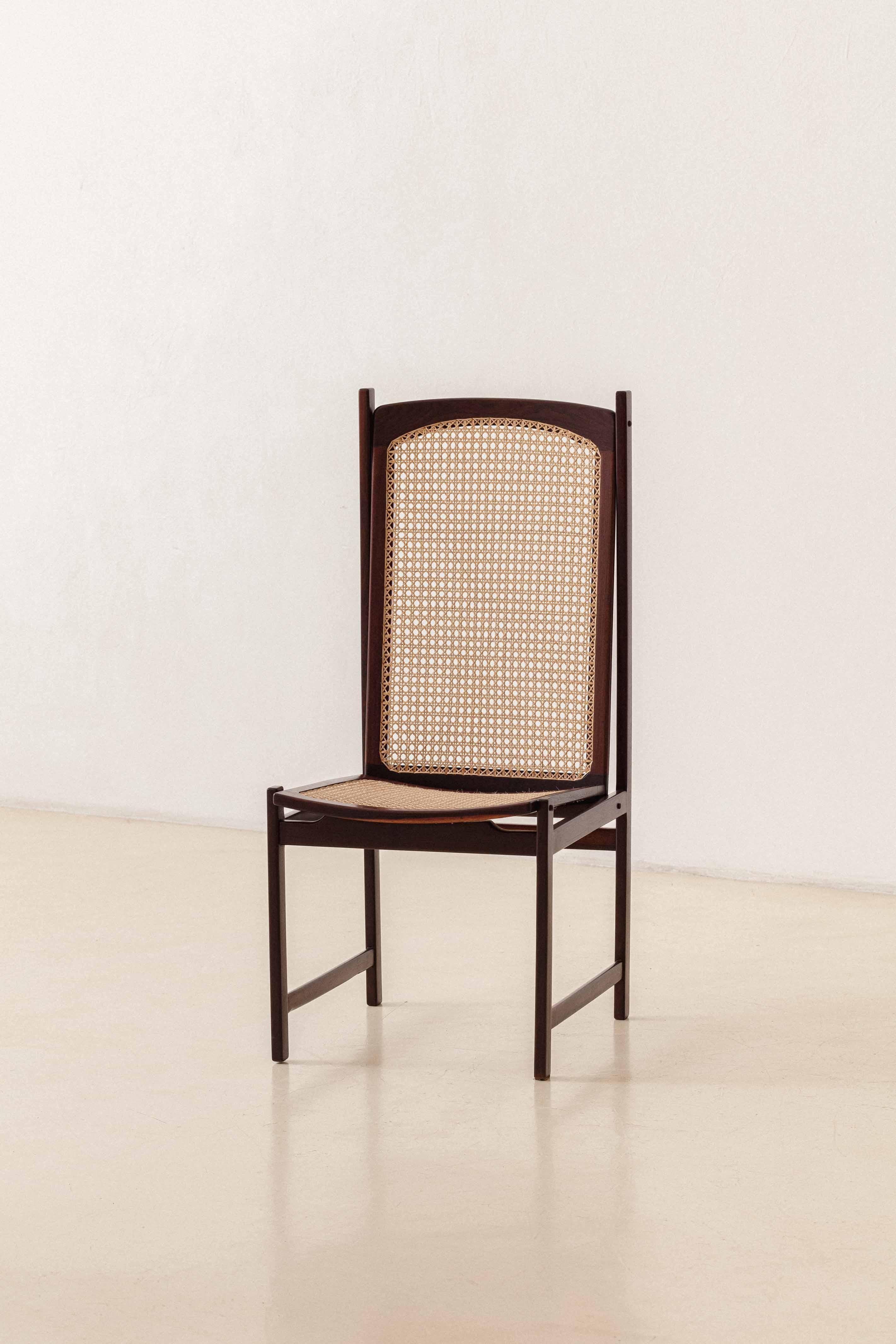 Rosewood ans Cane Dining Chairs by Fatima Arquitetura Interiores (FAI), 1960s In Good Condition For Sale In New York, NY