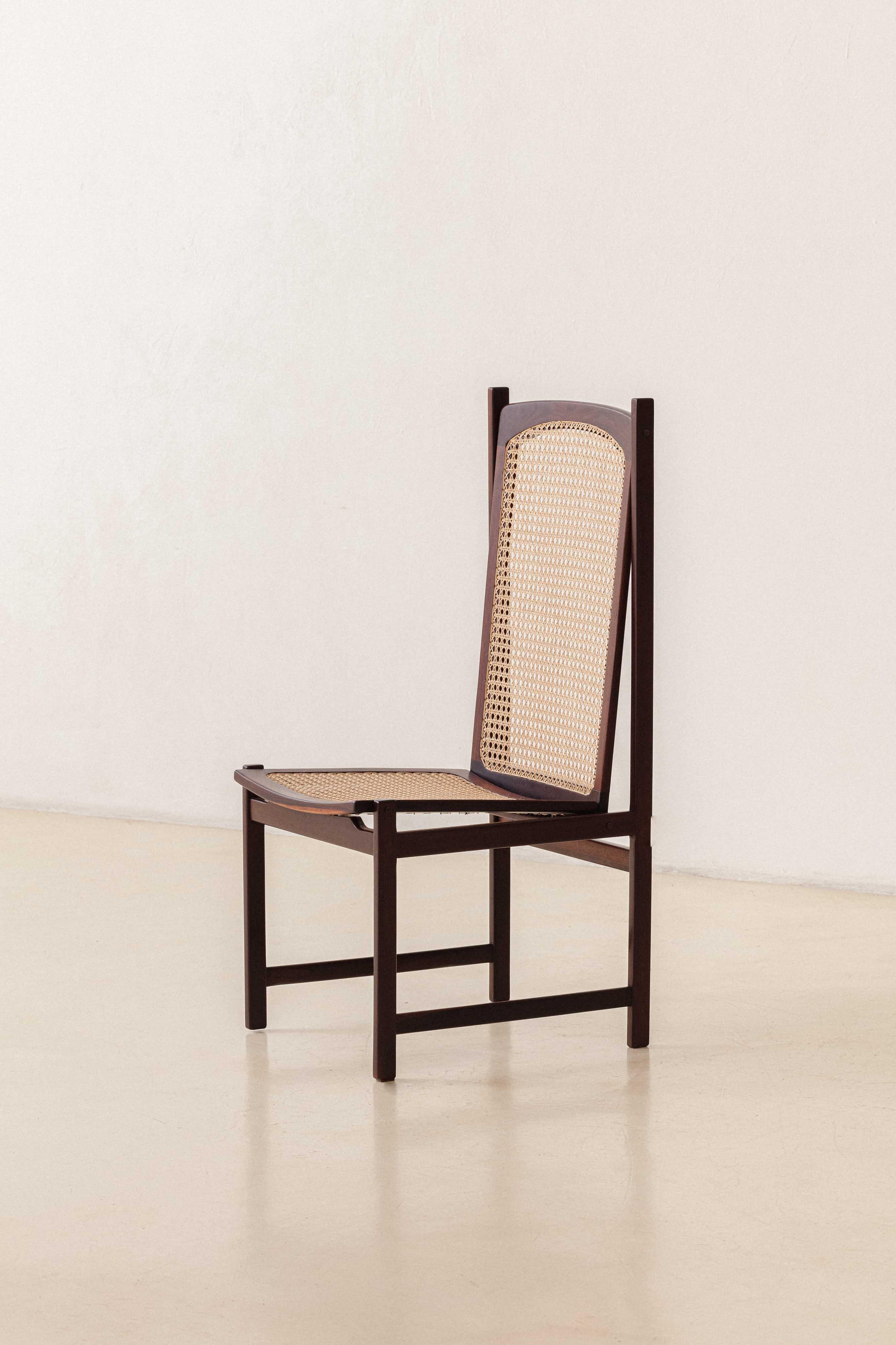 Mid-20th Century Rosewood ans Cane Dining Chairs by Fatima Arquitetura Interiores (FAI), 1960s For Sale