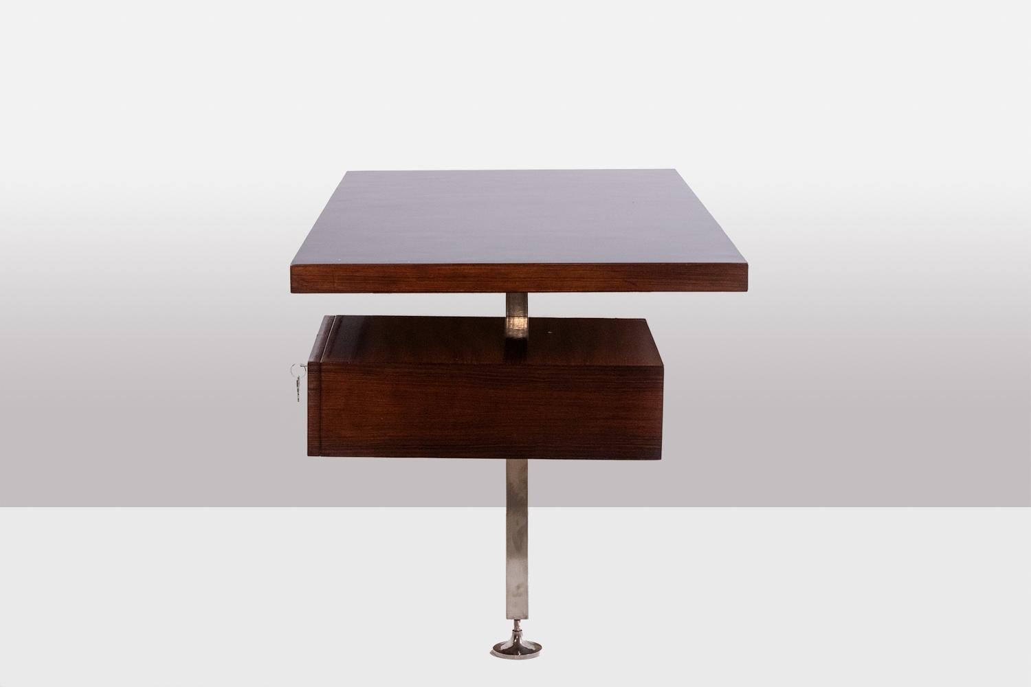 European Rosewood applique desk. 1970s. For Sale