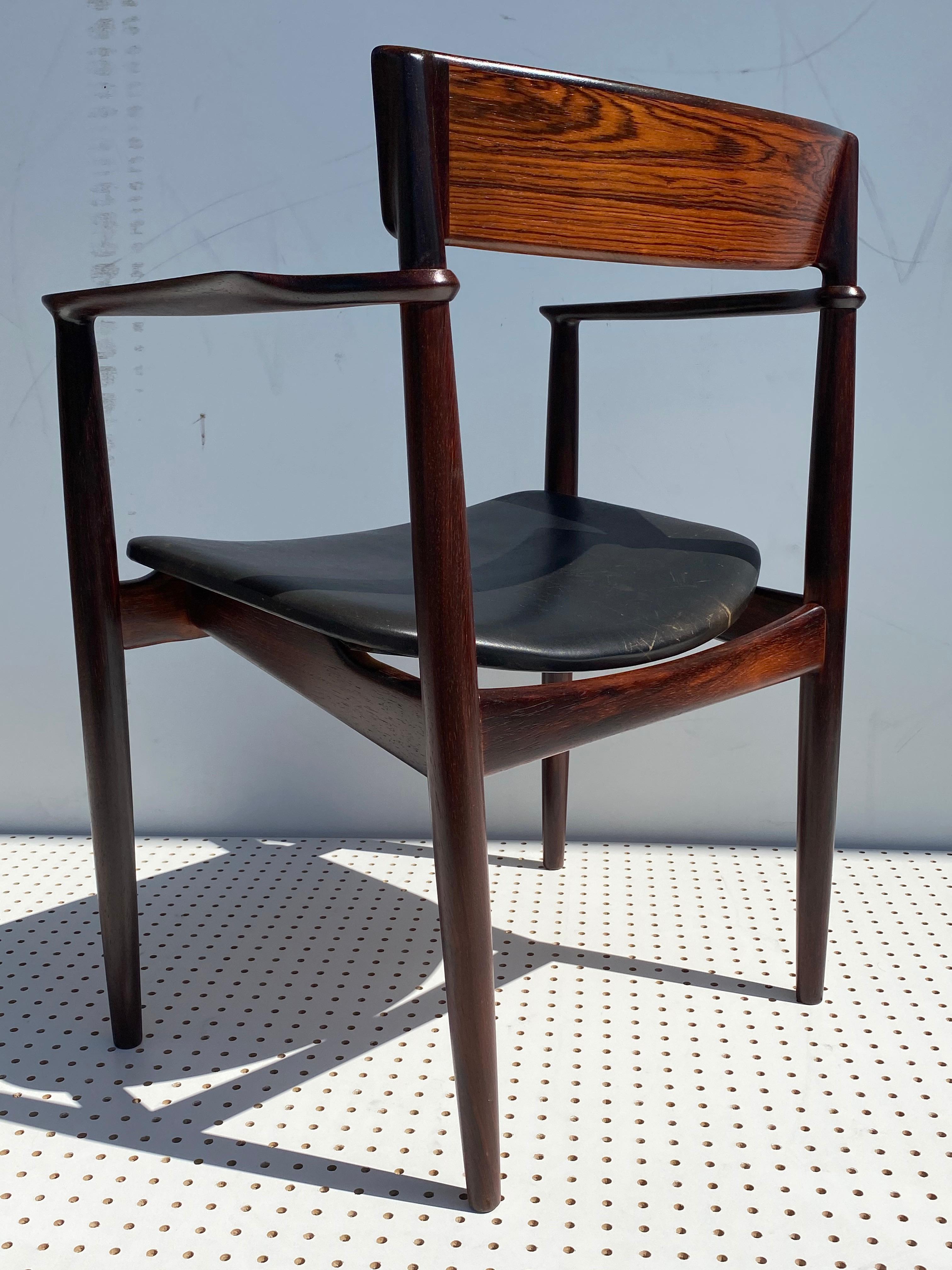 Lacquered Rosewood Armchair in Original Black Leather by Henry Rosengren Hansen For Sale