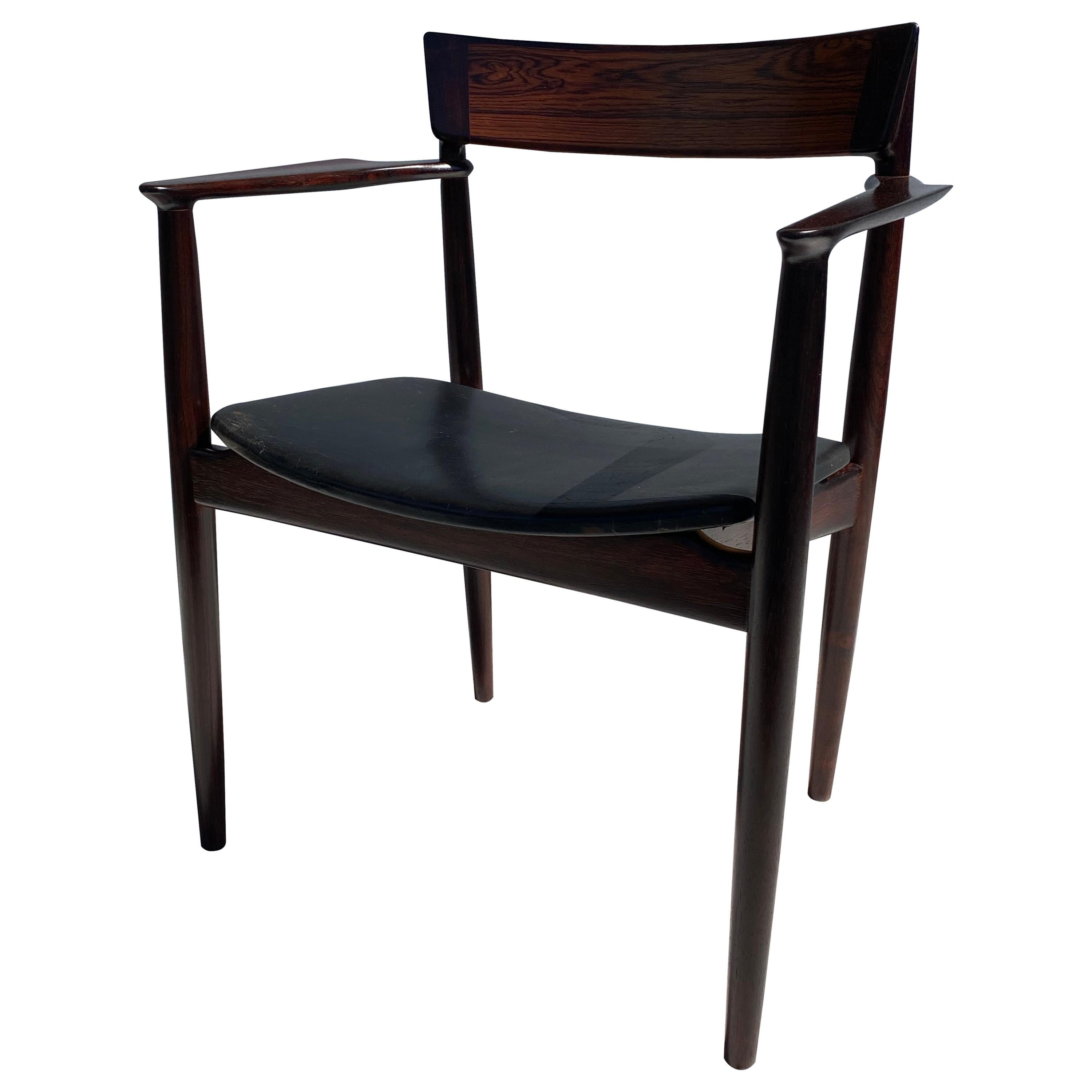 Rosewood Armchair in Original Black Leather by Henry Rosengren Hansen