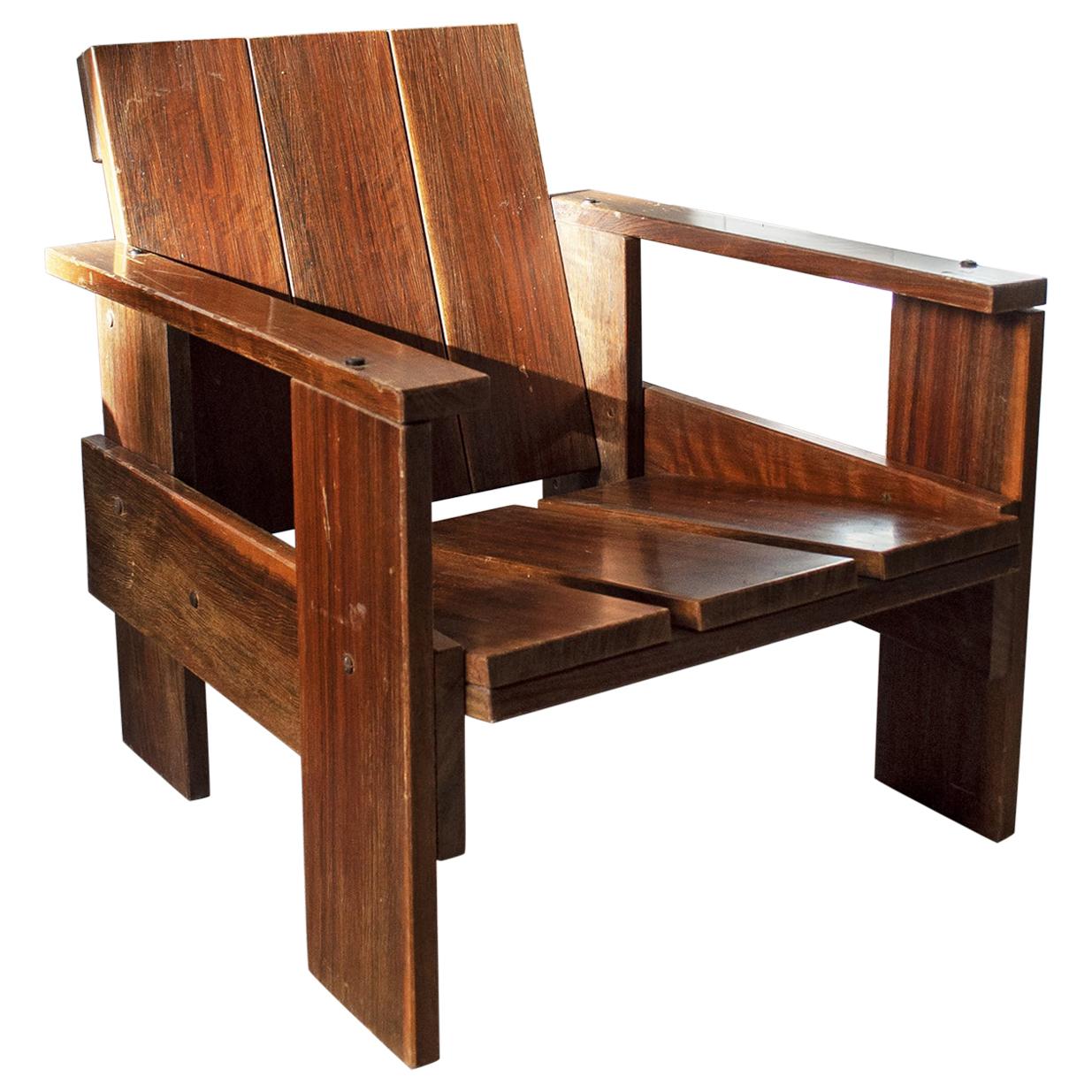 Rosewood Armchair with Brass Screws, Inspired by Gerrit Rietveld Bauhaus, 1950s For Sale