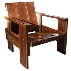 Vintage Rosewood Armchair with Brass Screws, Inspired by Gerrit Rietveld Bauhaus, 1950s