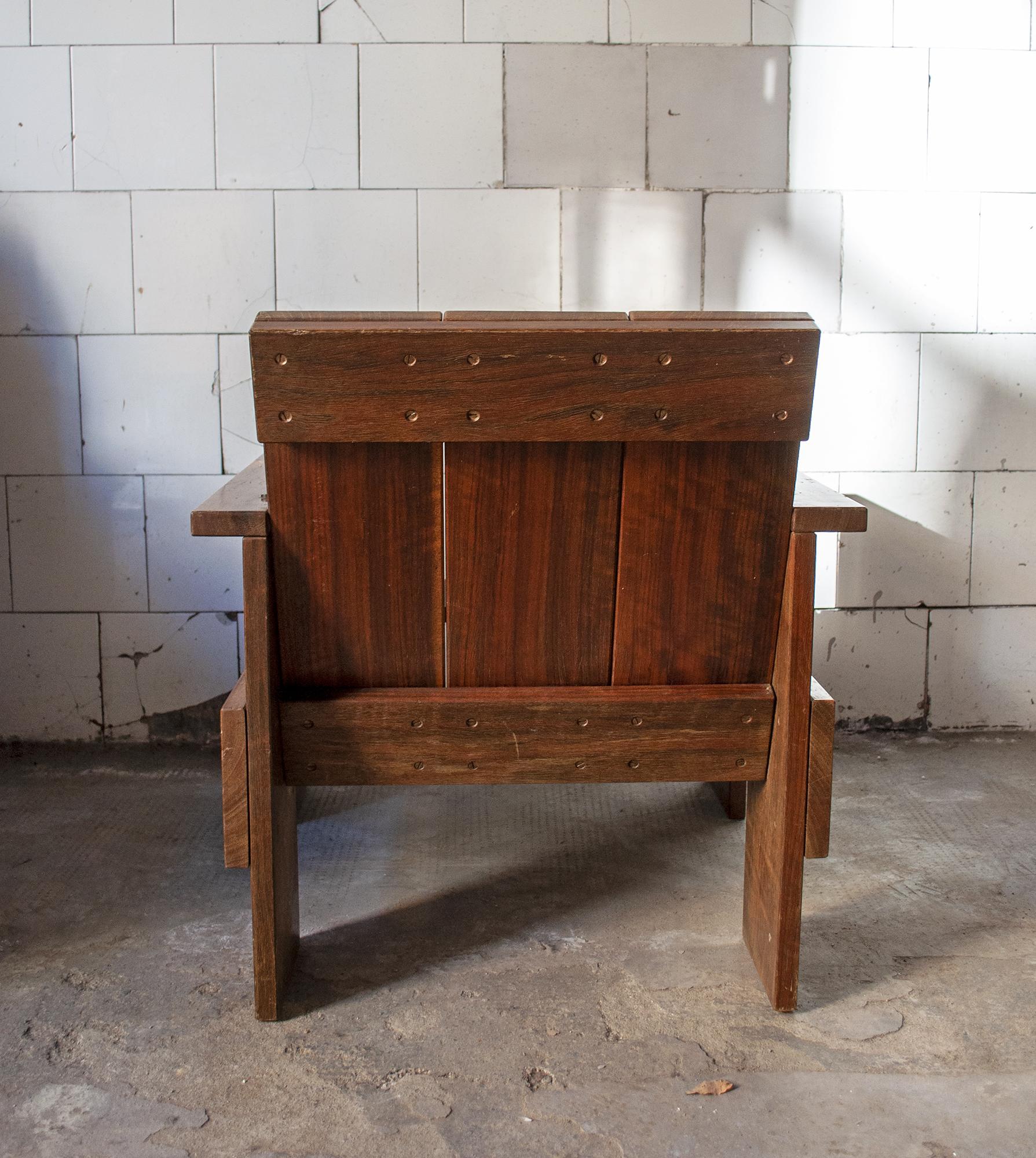 Mid-20th Century Rosewood Armchair with Brass Screws, Inspired by Gerrit Rietveld Bauhaus, 1950s For Sale