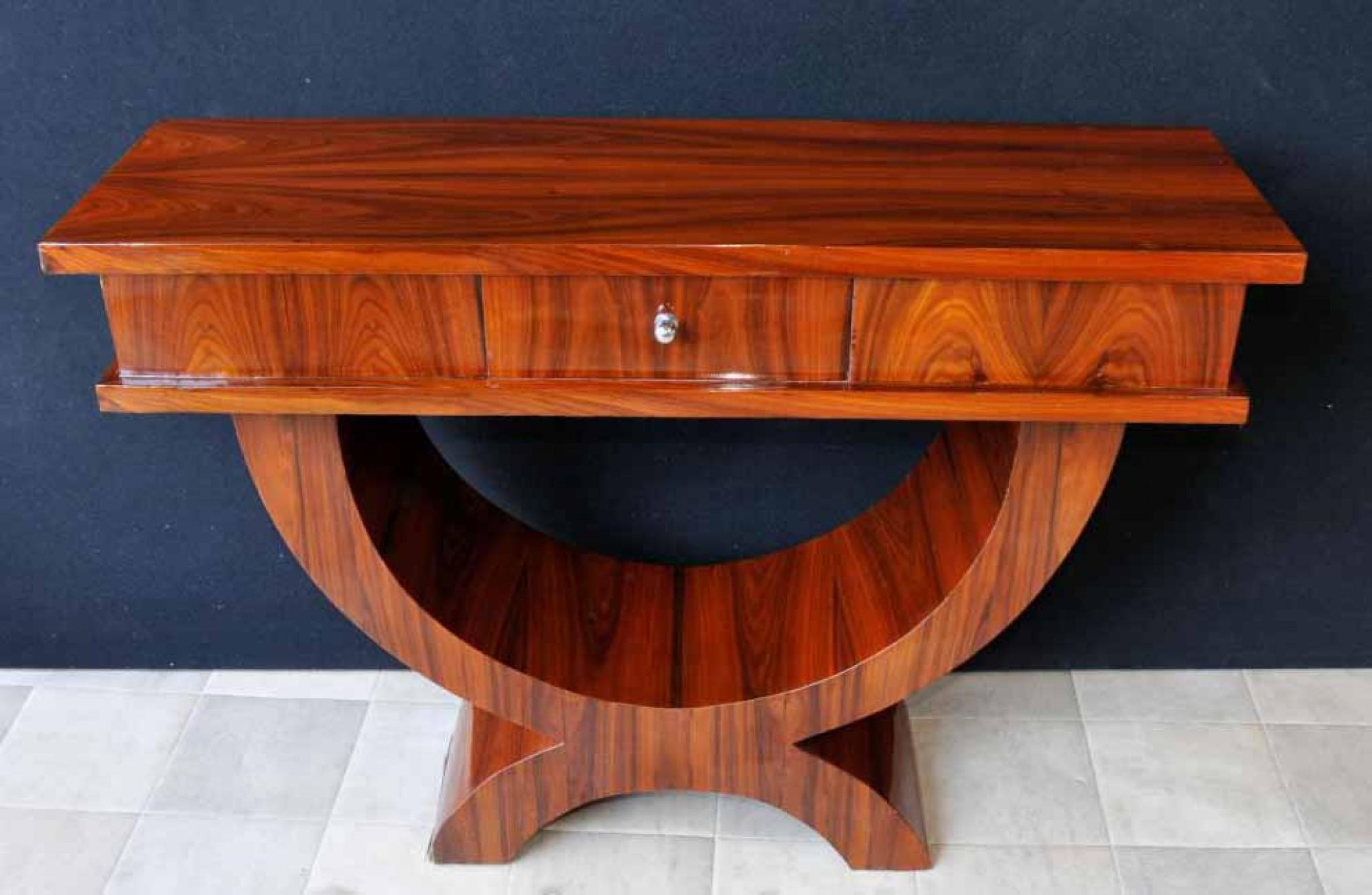 Early 20th Century Rosewood Art Deco Console Table Ogee Curved Tables For Sale