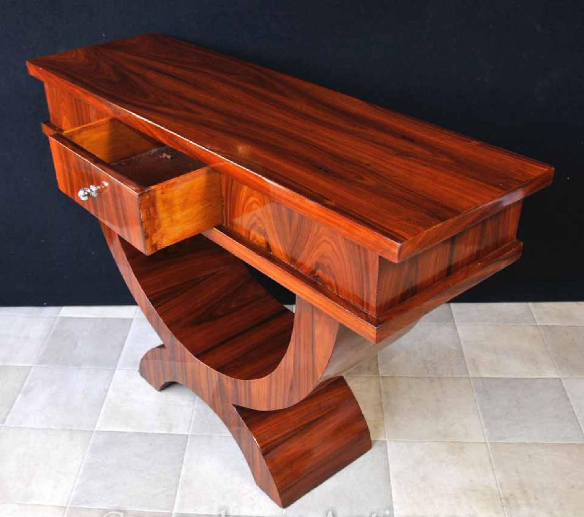 Rosewood Art Deco Console Table Ogee Curved Tables For Sale 1