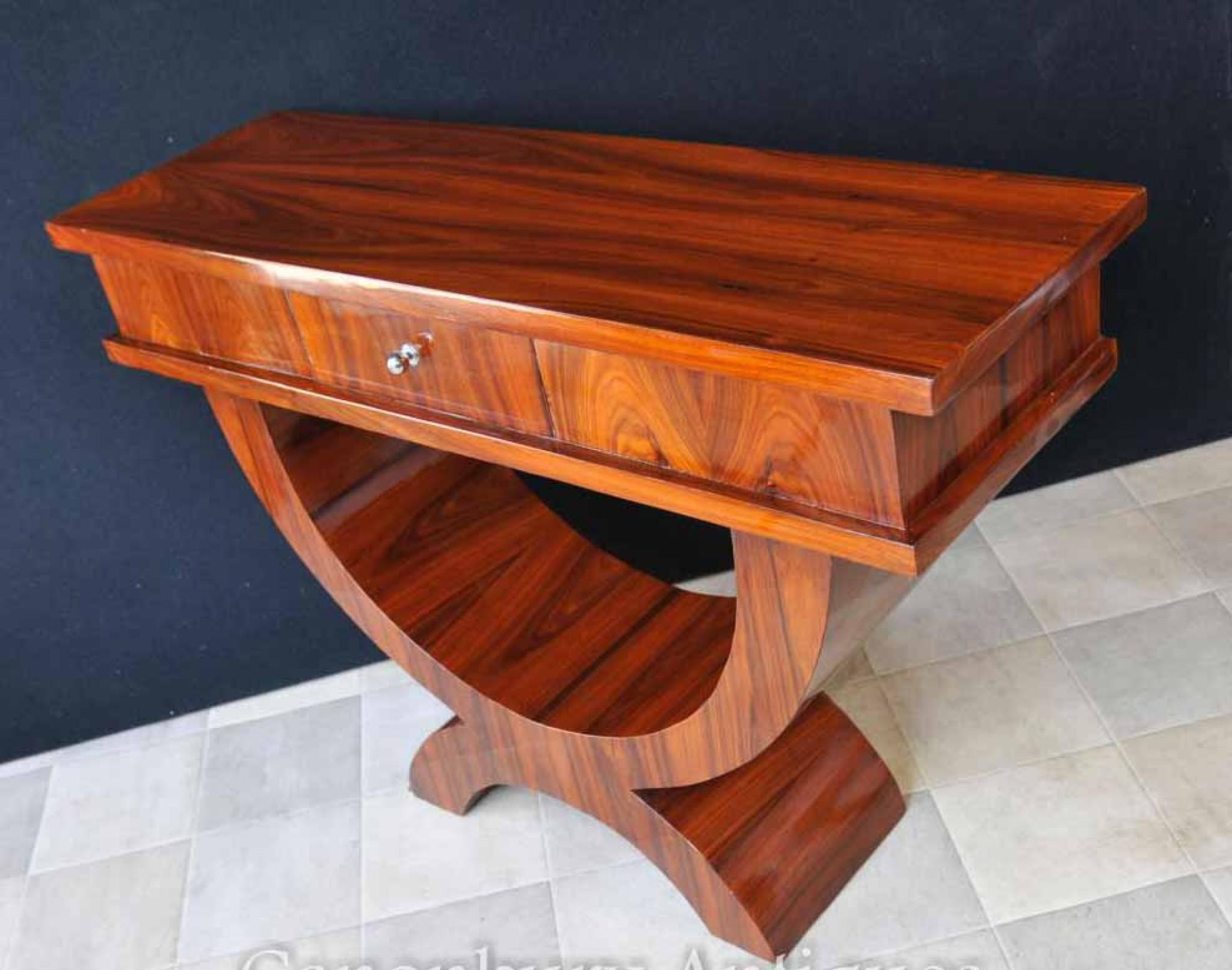 Rosewood Art Deco Console Table Ogee Curved Tables For Sale 2