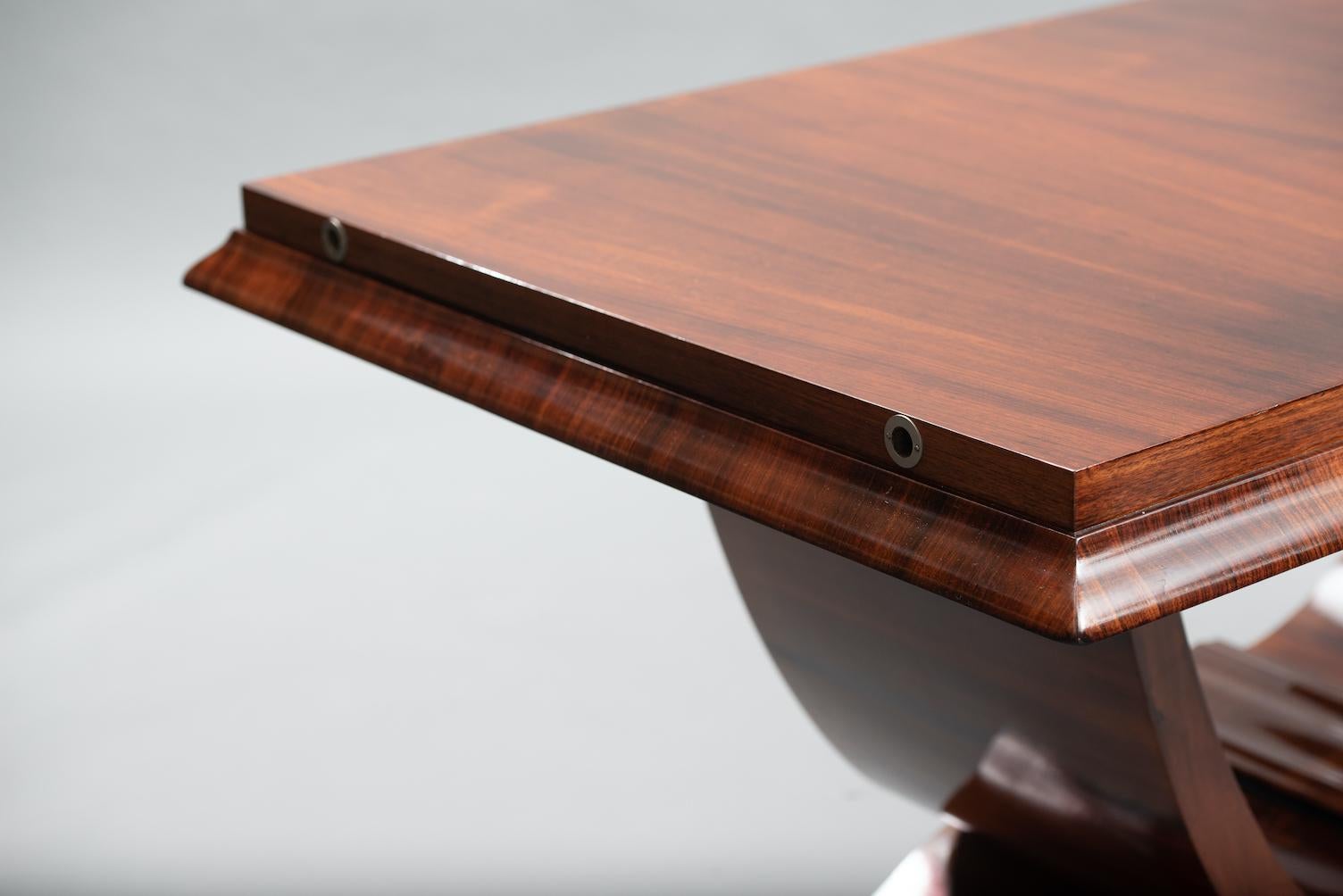 Varnished Rosewood Art Deco Lyre Shape Pedestal Dining Table For Sale