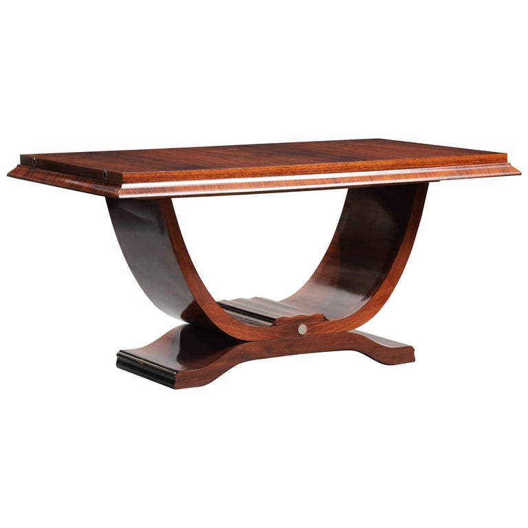 Rosewood Art Deco Lyre Shape Pedestal Dining Table For Sale at 1stDibs