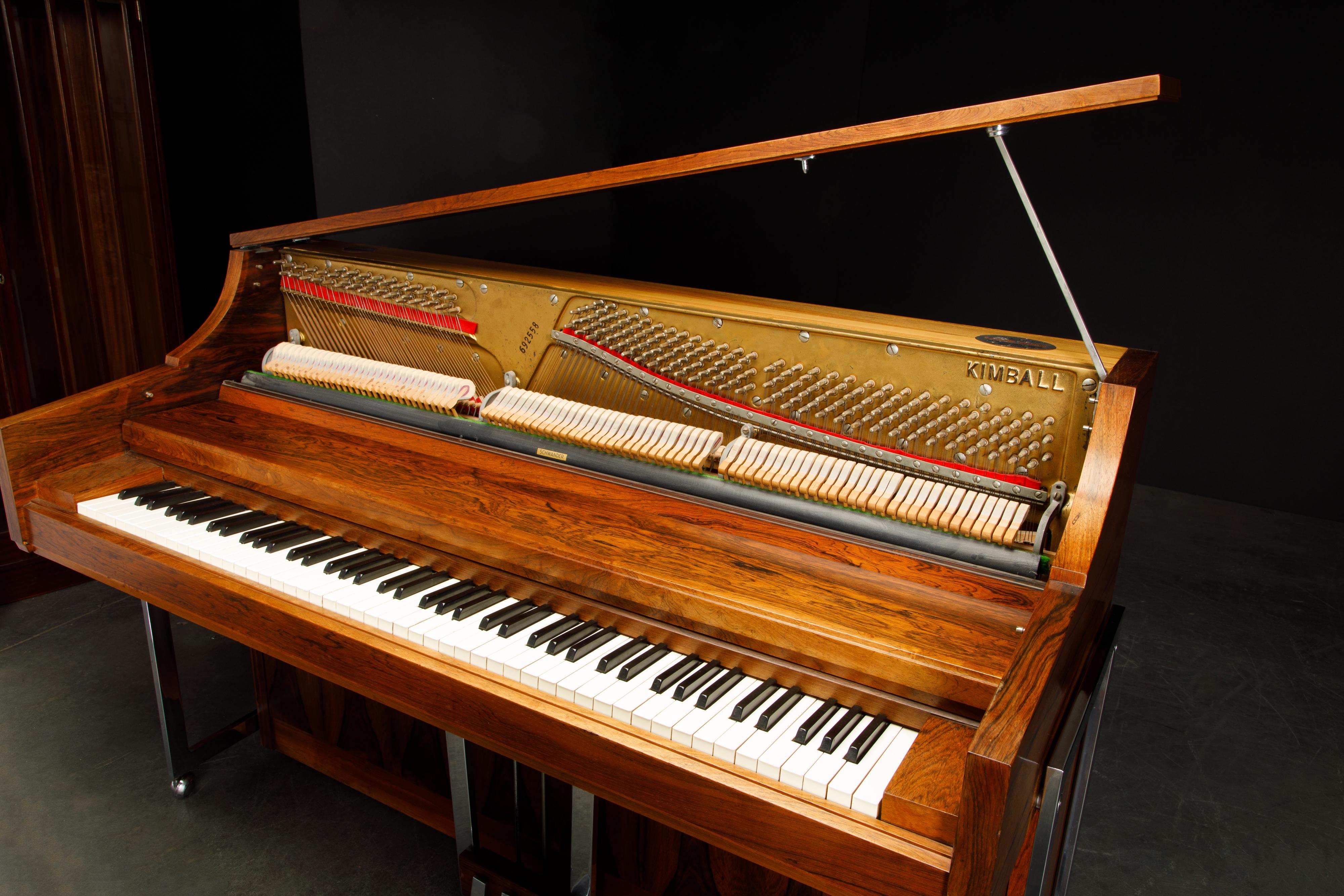 Chrome Rosewood 'Artist Spinet' Mid-Century Modern Piano by Kimball, c. 1960s, Signed