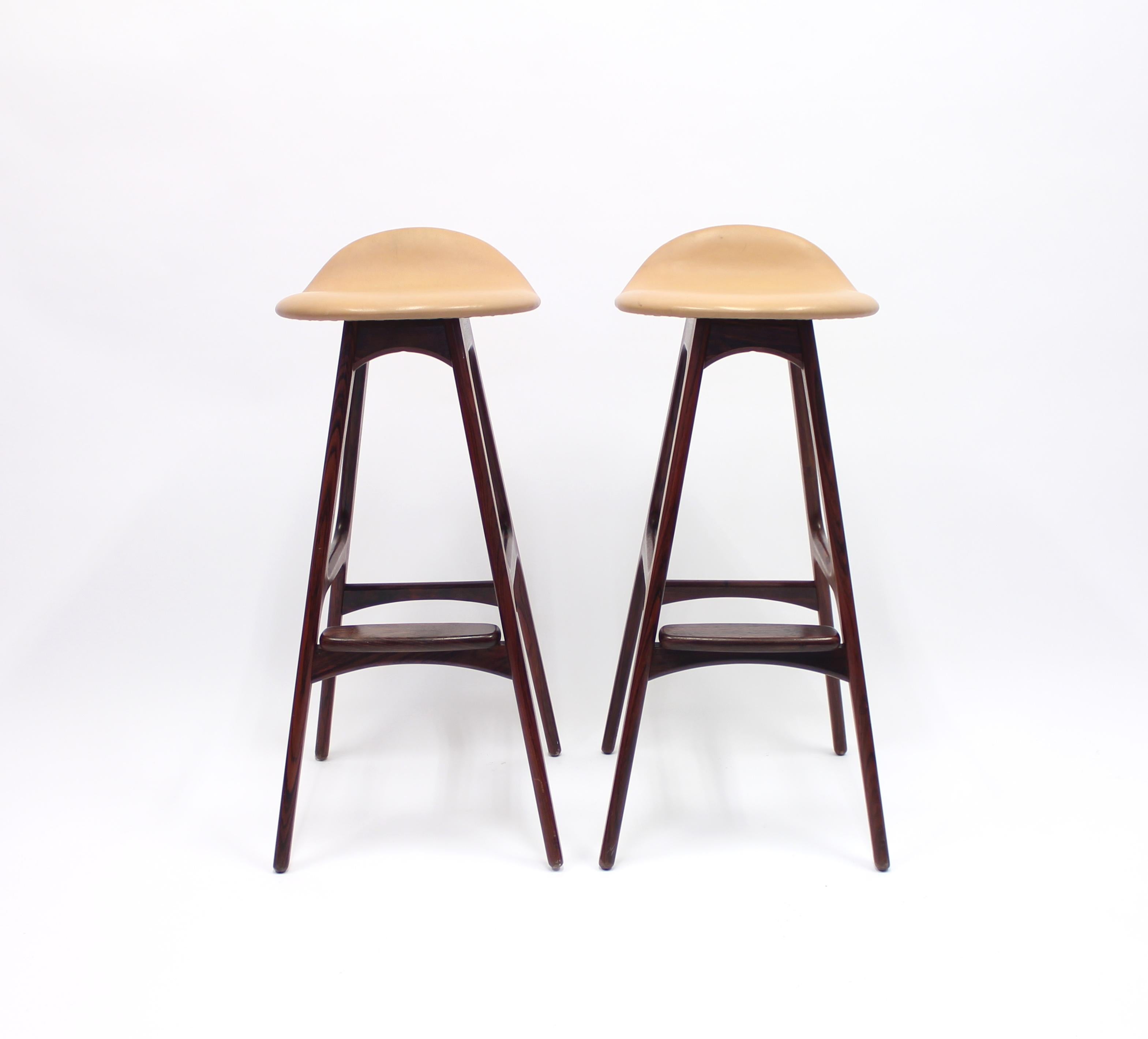 Scandinavian Modern Rosewood Bar Stools OD 61 by Erik Buch for Oddense Maskinsnedkeri, 1960s