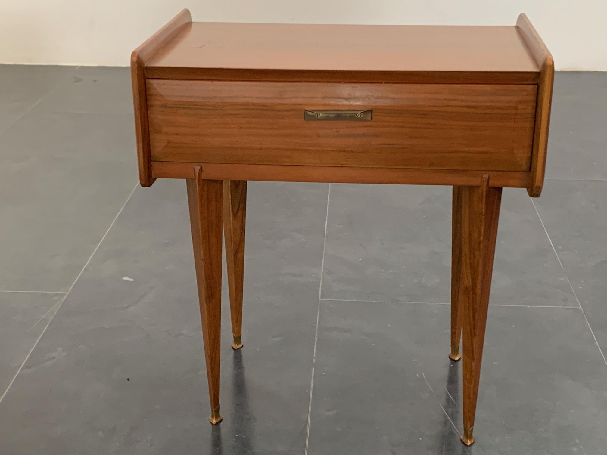 Mid-20th Century Rosewood Bedside Tables with Brass Tips, 1950s, Set of 2 For Sale