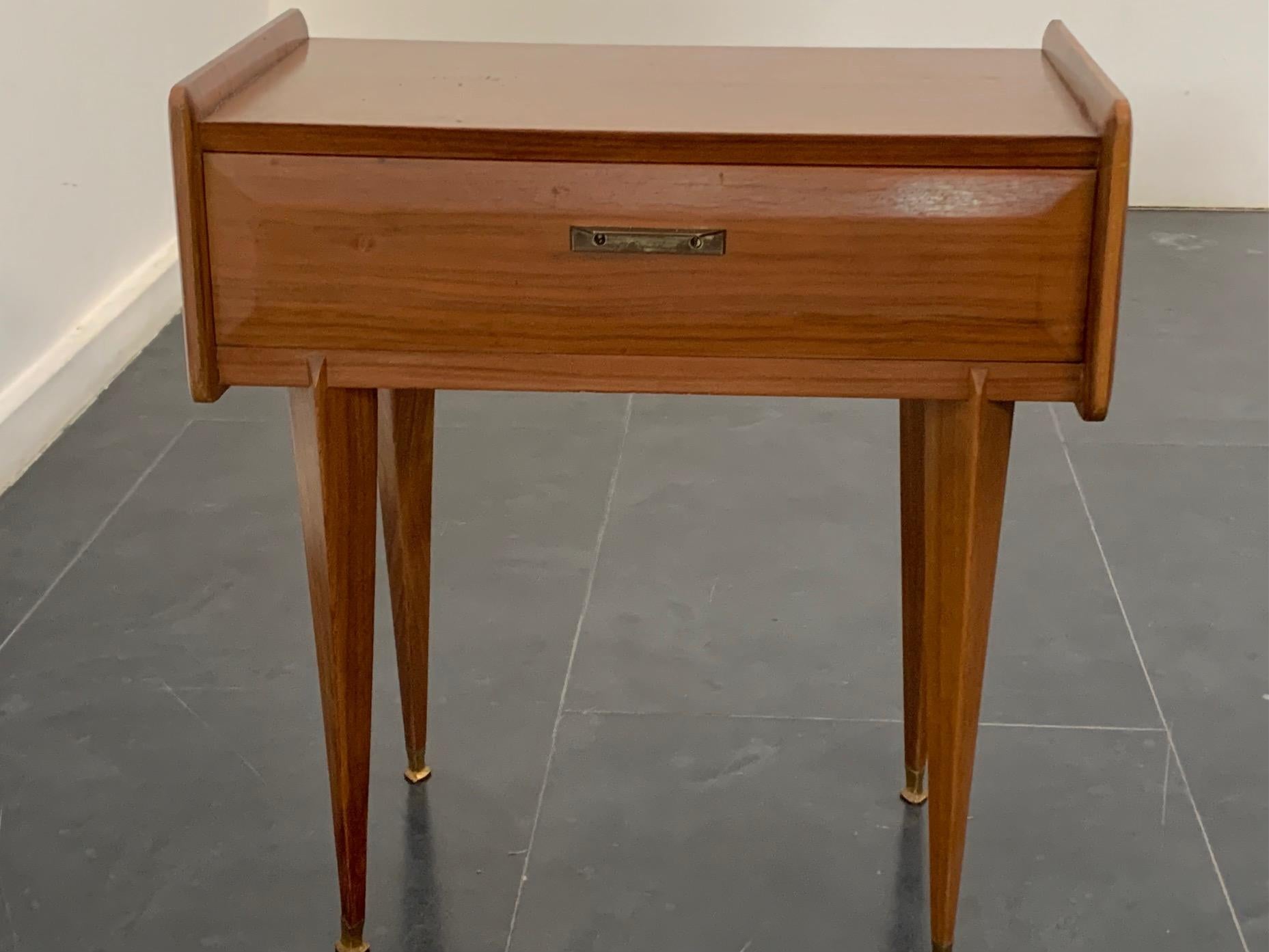 Mid-20th Century Rosewood Bedside Tables with Brass Tips, 1950s, Set of 2 For Sale