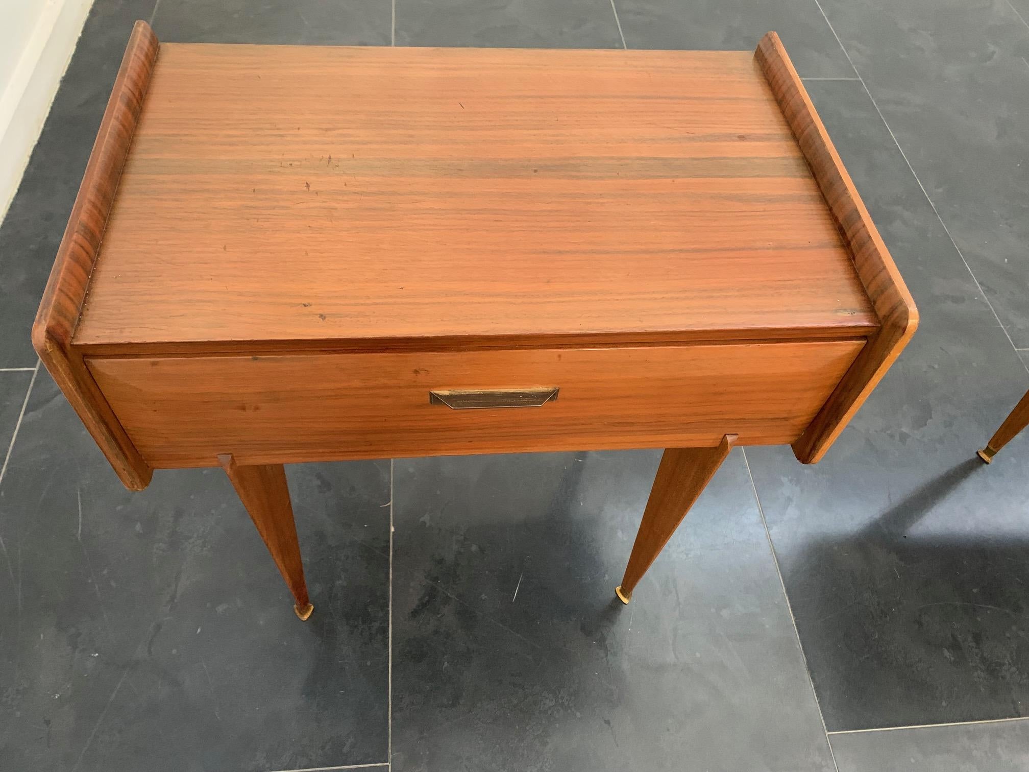 Metal Rosewood Bedside Tables with Brass Tips, 1950s, Set of 2 For Sale