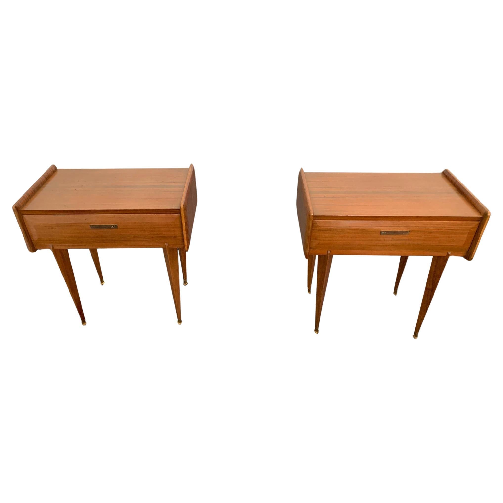 Rosewood Bedside Tables with Brass Tips, 1950s, Set of 2 For Sale