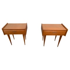 Vintage Rosewood Bedside Tables with Brass Tips, 1950s, Set of 2