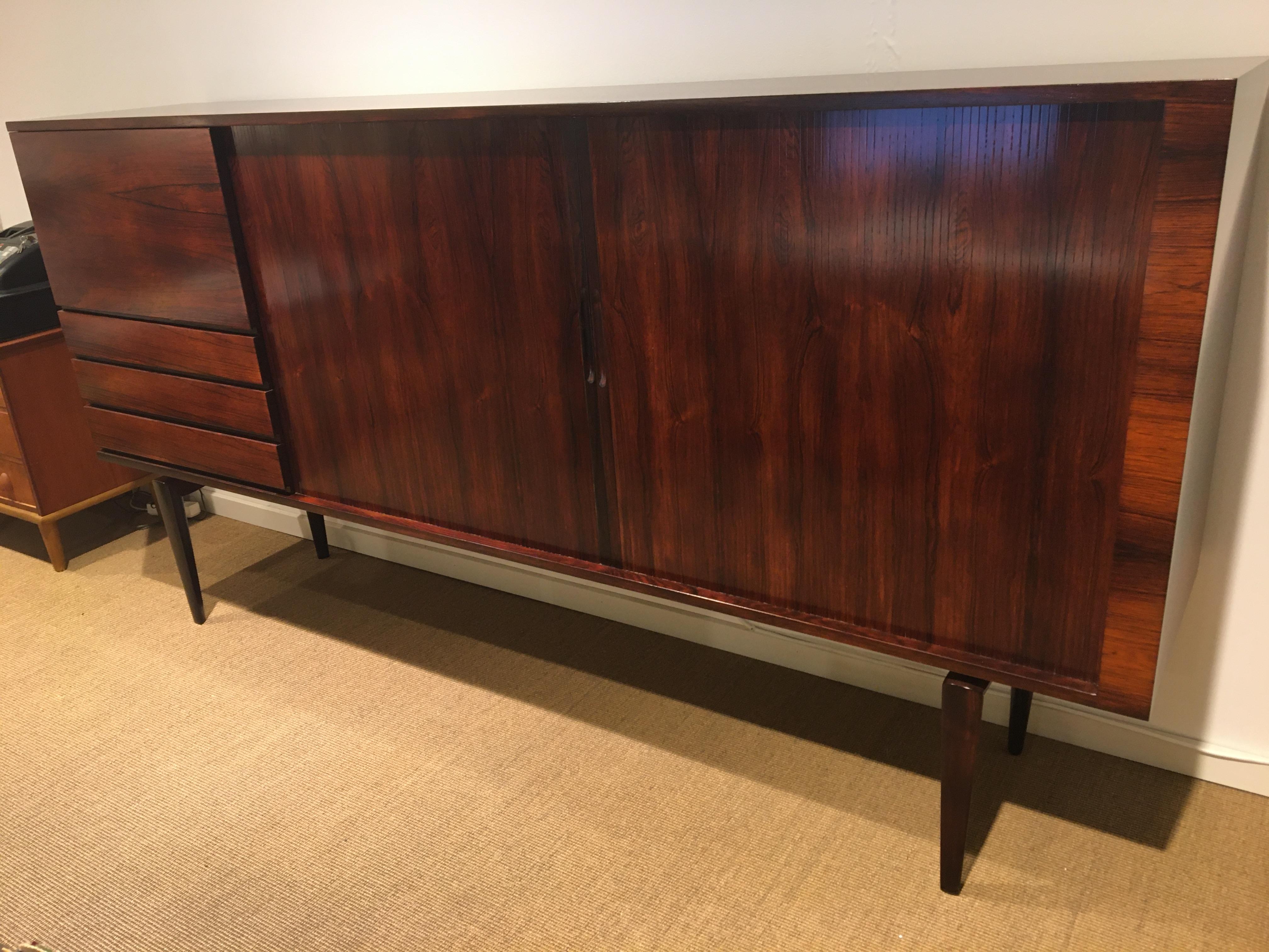 Rosewood High sideboard Newly Restored, Design H.W. Klein For Sale 7