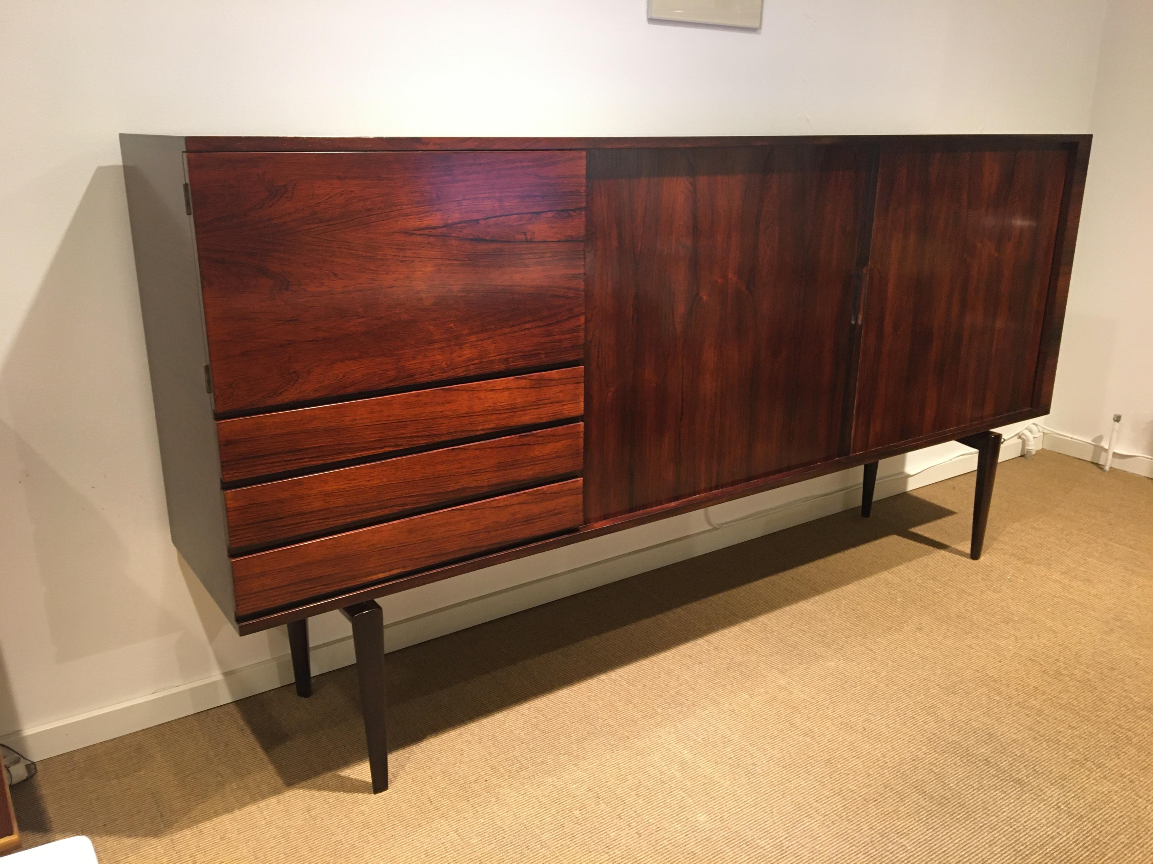 Rosewood High sideboard Newly Restored, Design H.W. Klein For Sale 8