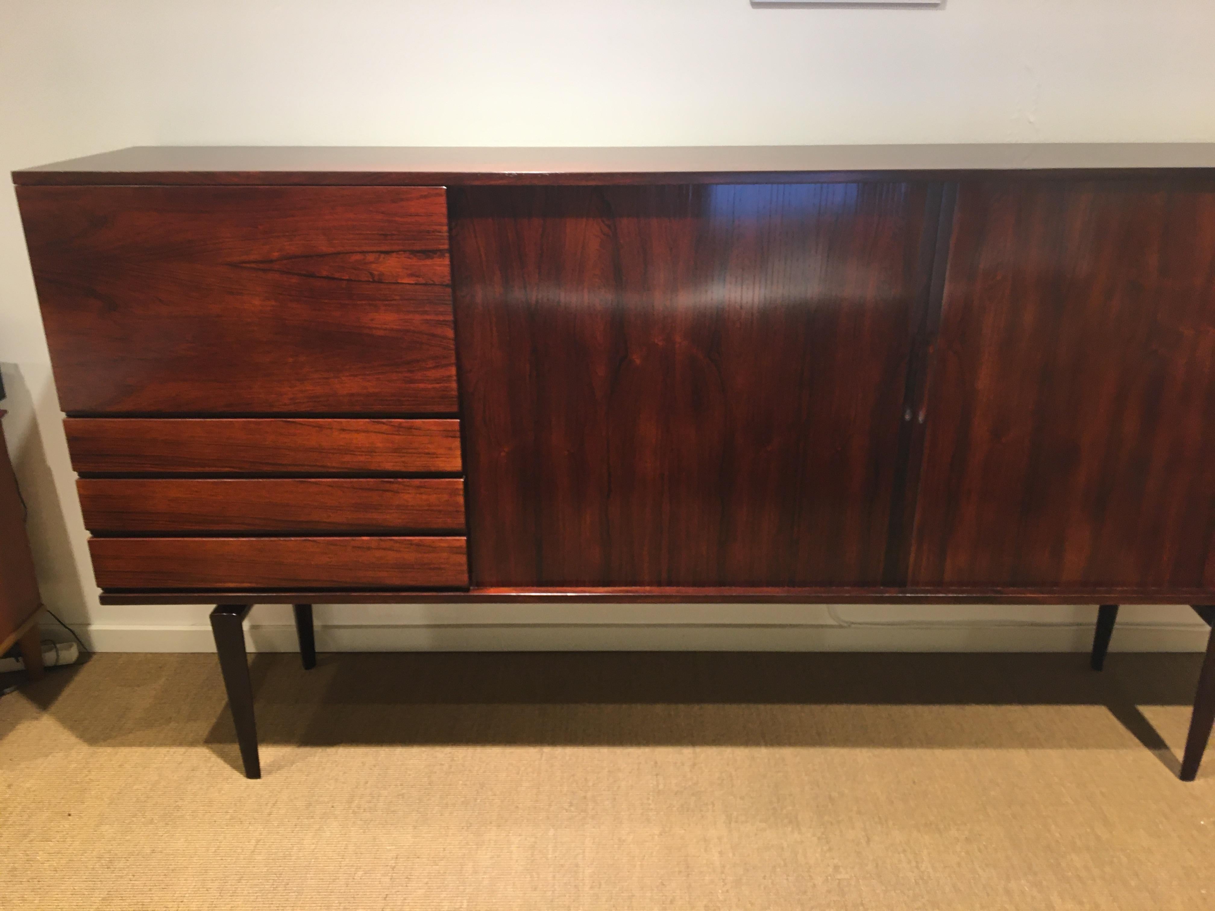 Mid-Century Modern Rosewood High sideboard Newly Restored, Design H.W. Klein For Sale