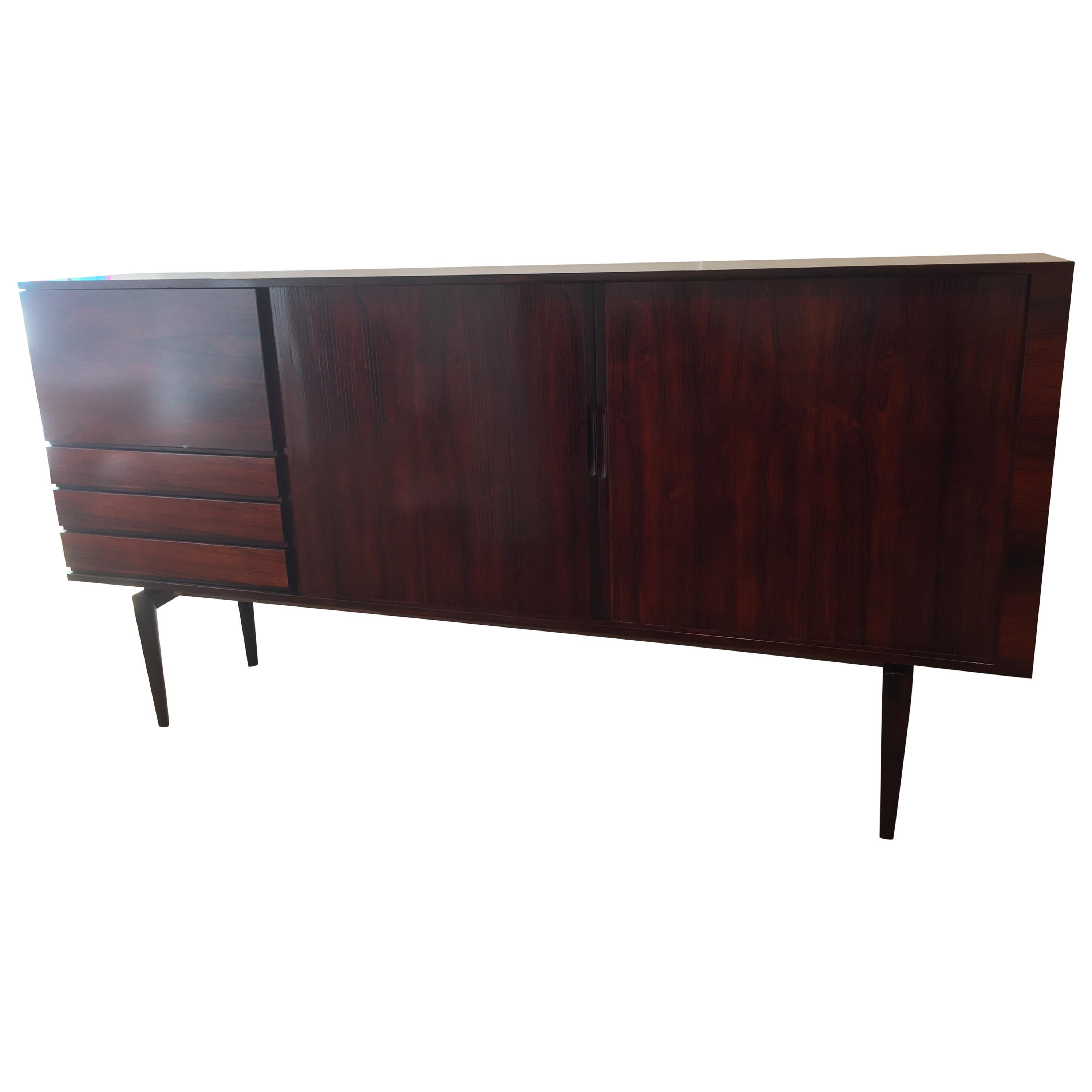 Rosewood High sideboard Newly Restored, Design H.W. Klein For Sale