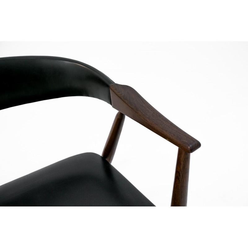 Rosewood FARSTRUP Black Faux Leather Armchair, Danish Design, 1960s In Good Condition In Chorzów, PL