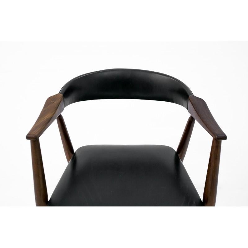 Mid-20th Century Rosewood FARSTRUP Black Faux Leather Armchair, Danish Design, 1960s