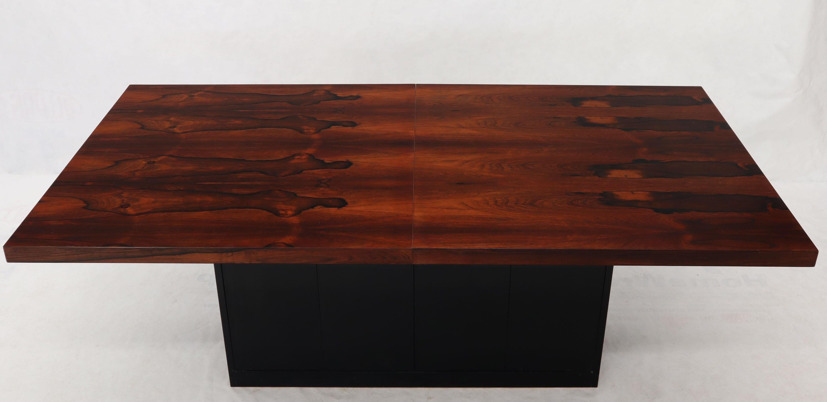 Mid-Century Modern Rosewood Black Lacquer Leaf Storing Single Pedestal Dining Table Harvey Probber